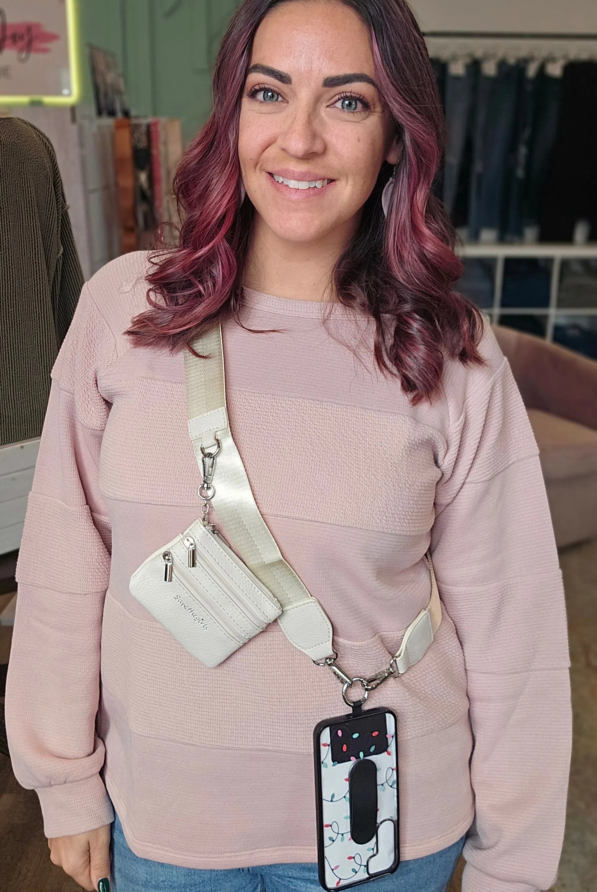 Shop Clip & Go Strap with Zippered Pouch | Save The Girls-Cell Phone Strap at Ruby Joy Boutique, a Women's Clothing Store in Pickerington, Ohio