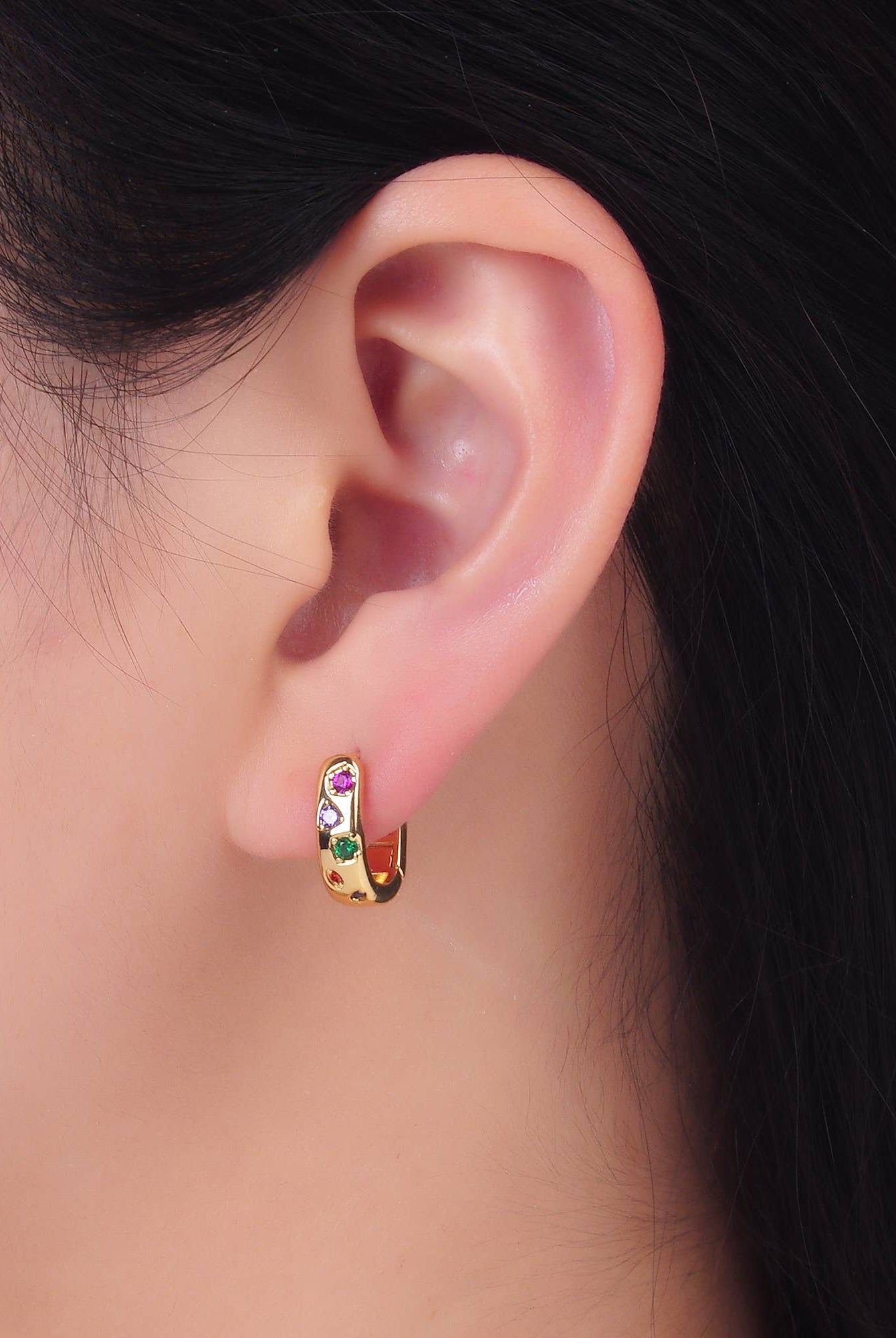 Shop Colorful Crystal Huggie Earrings- at Ruby Joy Boutique, a Women's Clothing Store in Pickerington, Ohio