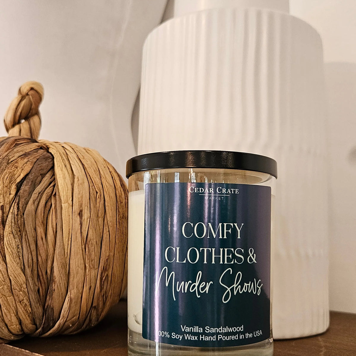 Shop Comfy Clothes & Murder Shows | Vanilla Sandalwood Soy Candle- at Ruby Joy Boutique, a Women's Clothing Store in Pickerington, Ohio