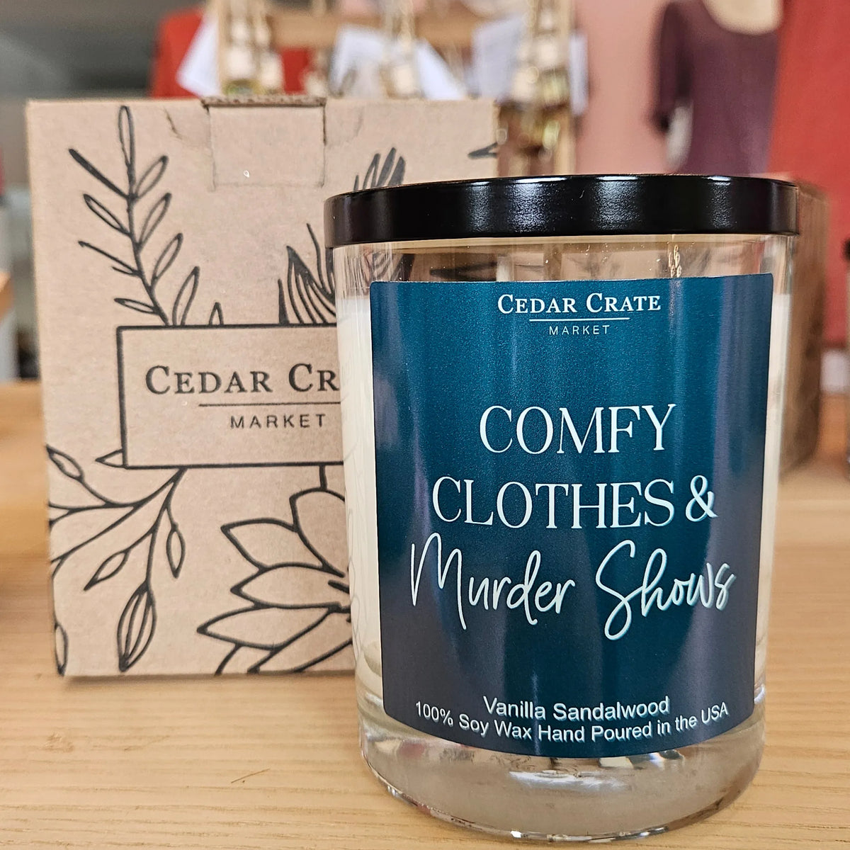 Shop Comfy Clothes & Murder Shows | Vanilla Sandalwood Soy Candle- at Ruby Joy Boutique, a Women's Clothing Store in Pickerington, Ohio