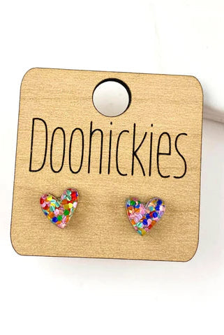 Shop Confetti Glitter Heart Earrings-Multicolor at Ruby Joy Boutique, a Women's Clothing Store in Pickerington, Ohio