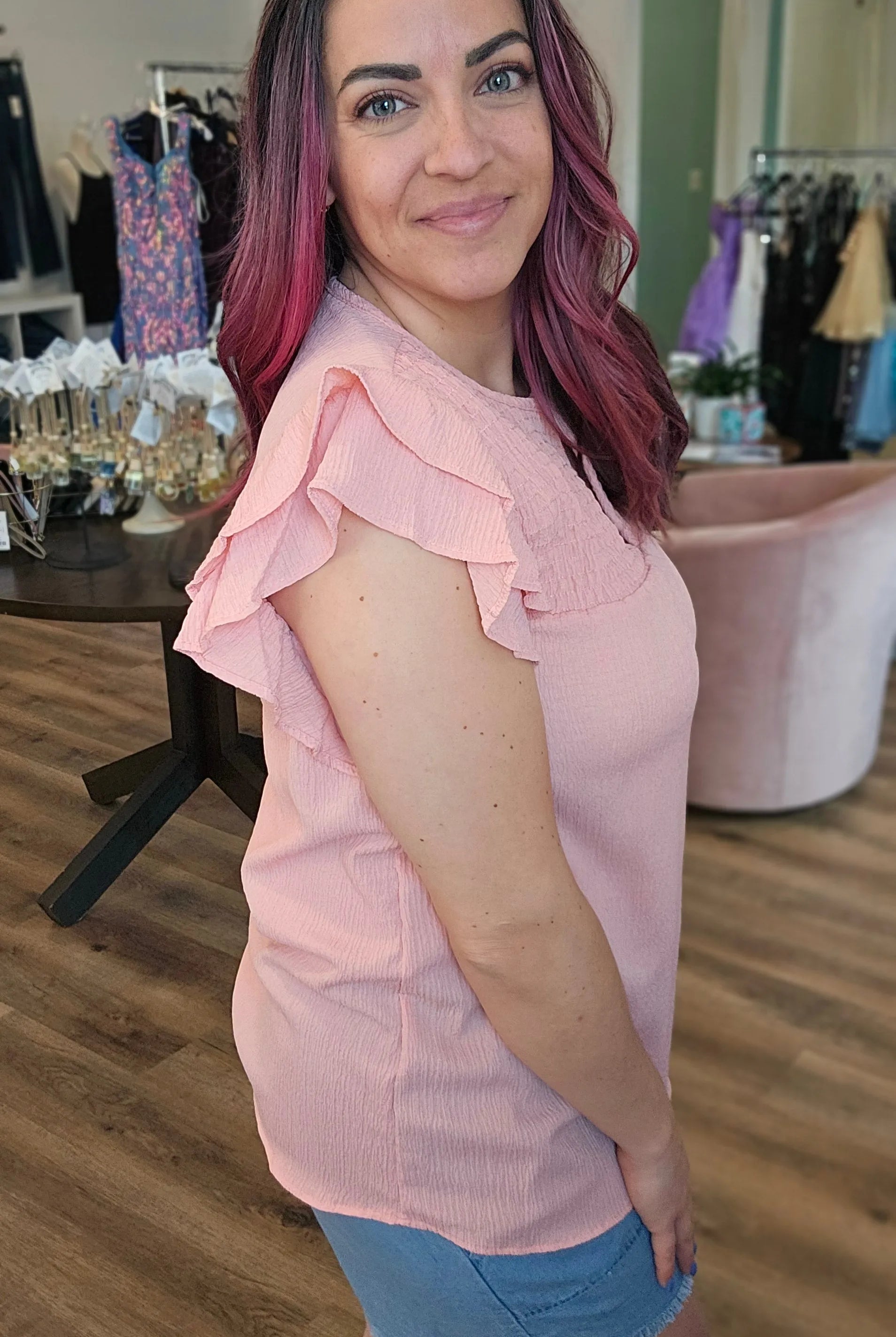 Shop Coral Slit Neck Top- at Ruby Joy Boutique, a Women's Clothing Store in Pickerington, Ohio