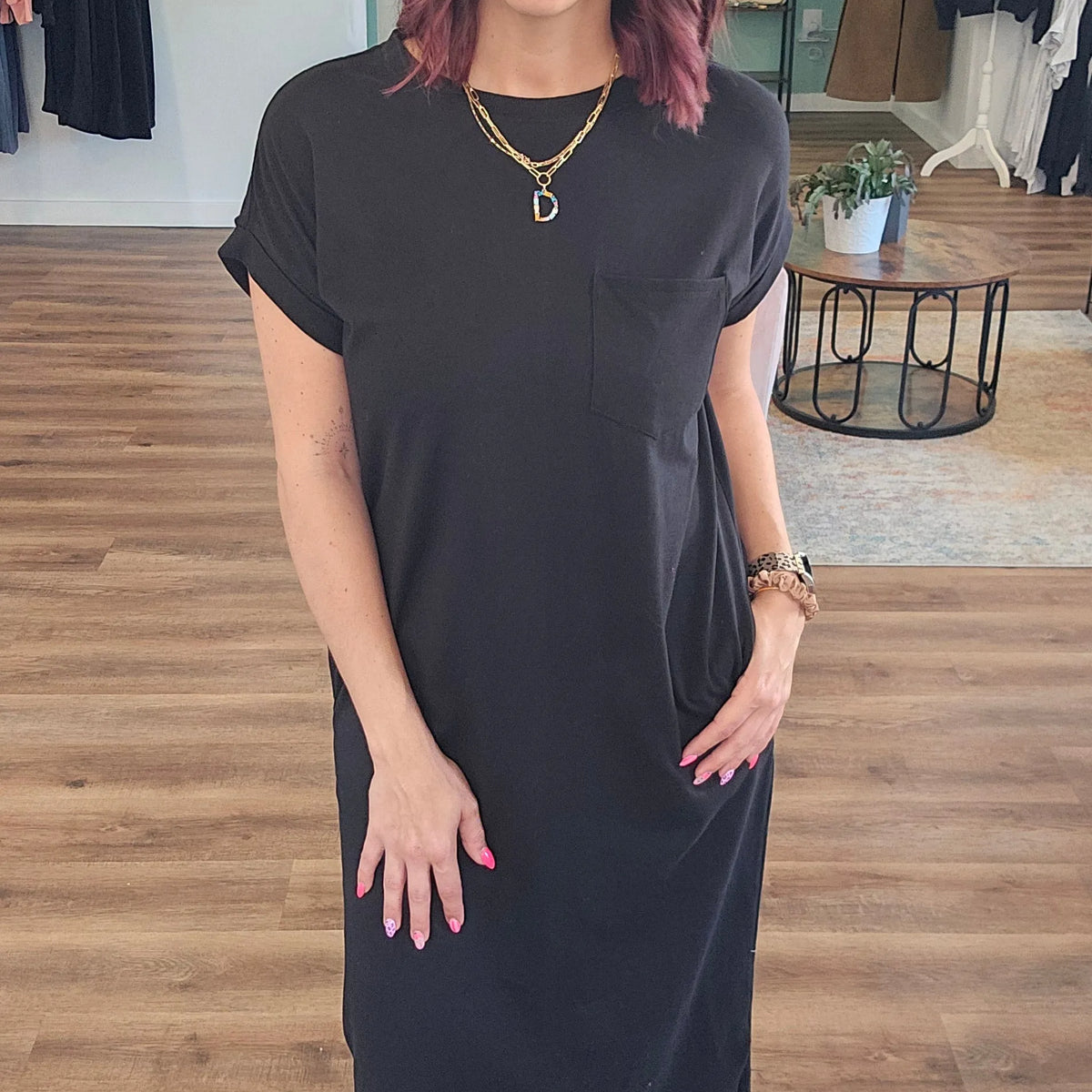 Cotton Midi T-Shirt Dress with Side Slits
