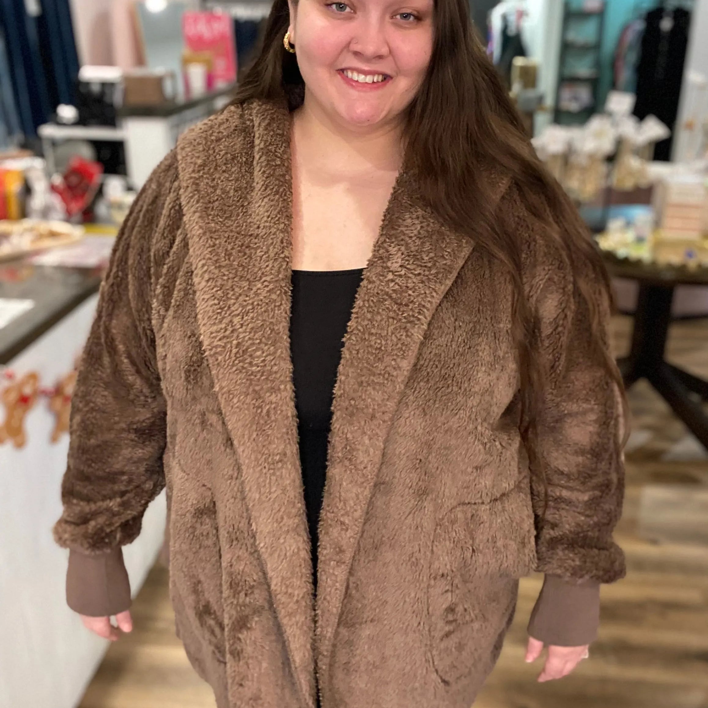 Shop Cozy Hooded Cardigan - Chocolate-L/XL at Ruby Joy Boutique, a Women's Clothing Store in Pickerington, Ohio