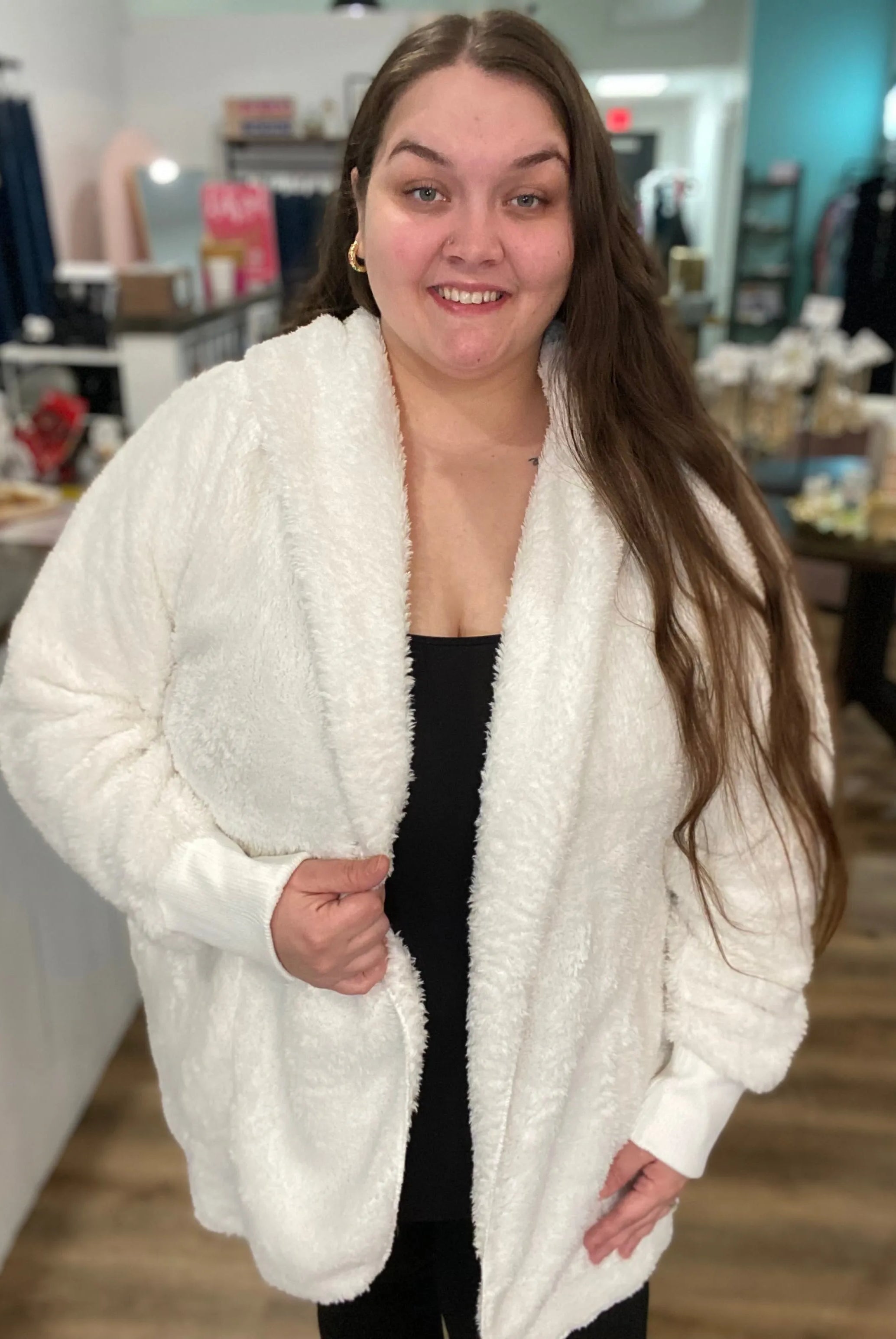 Shop Cozy Hooded Cardigan - White- at Ruby Joy Boutique, a Women's Clothing Store in Pickerington, Ohio