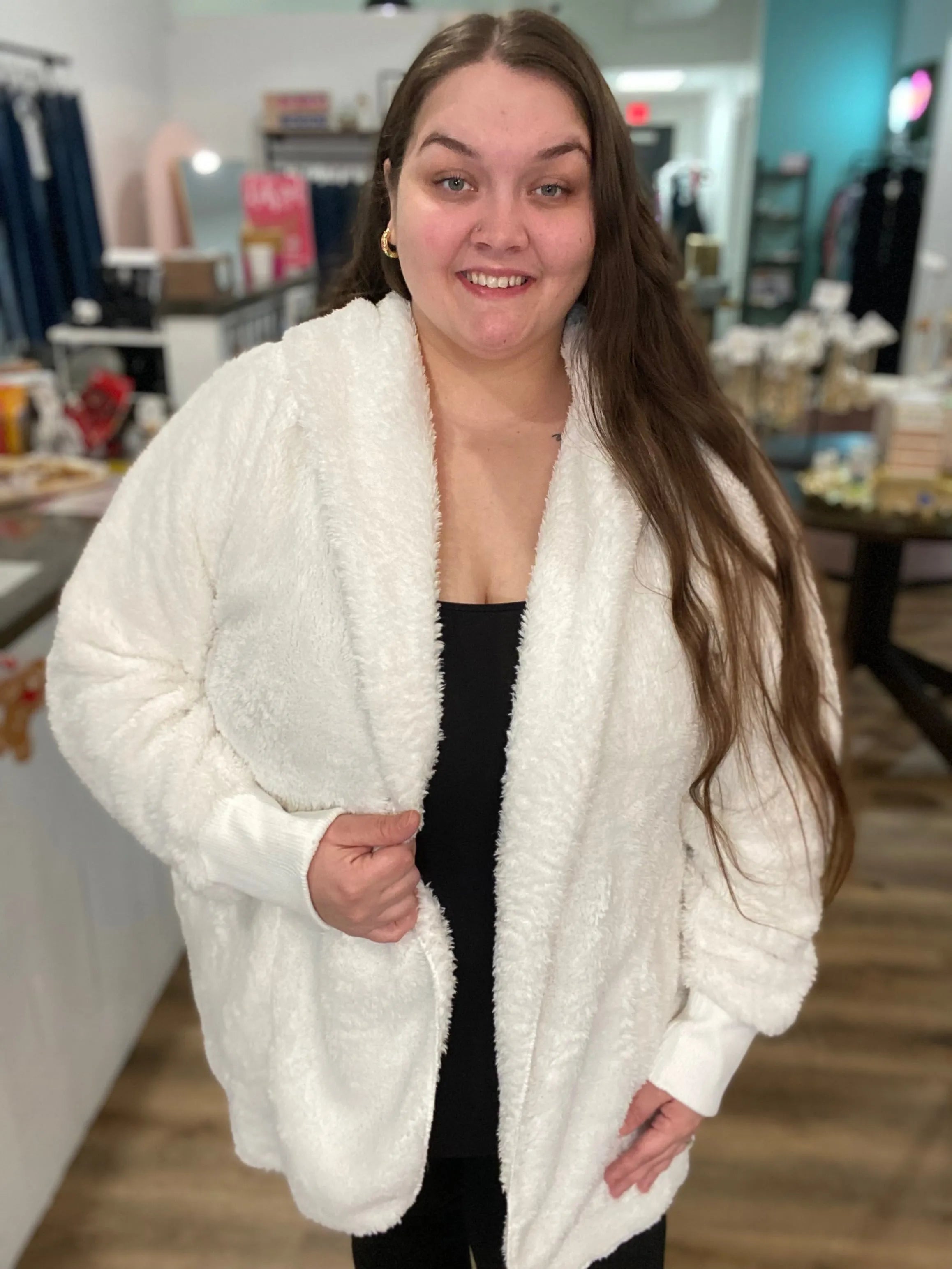 Shop Cozy Hooded Cardigan - White- at Ruby Joy Boutique, a Women's Clothing Store in Pickerington, Ohio