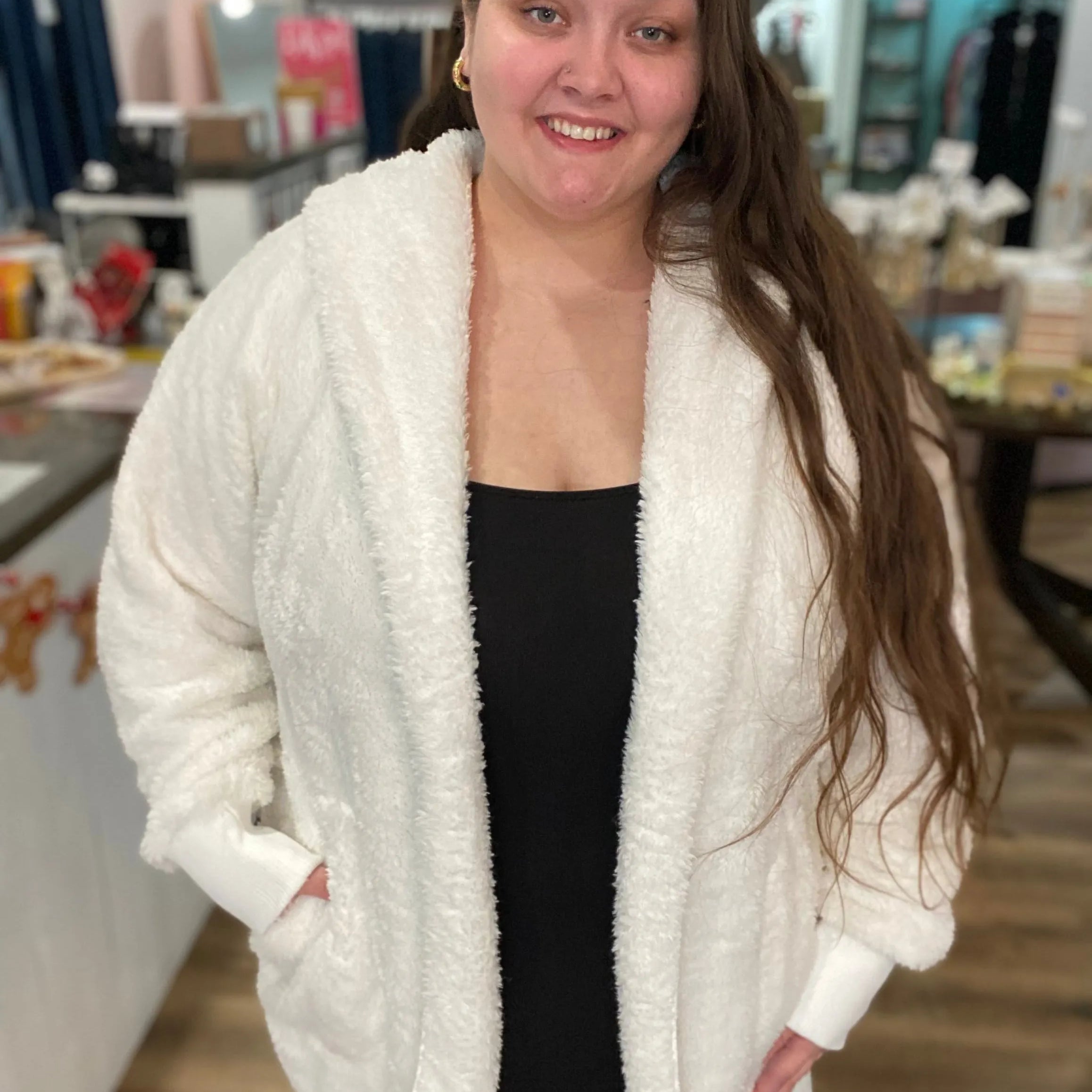 Shop Cozy Hooded Cardigan - White- at Ruby Joy Boutique, a Women's Clothing Store in Pickerington, Ohio