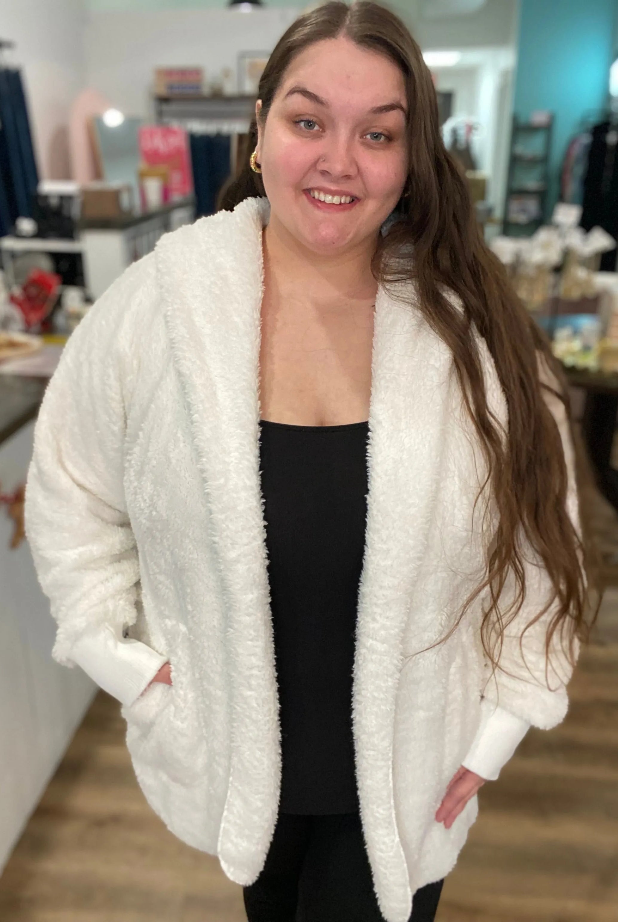 Shop Cozy Hooded Cardigan - White- at Ruby Joy Boutique, a Women's Clothing Store in Pickerington, Ohio