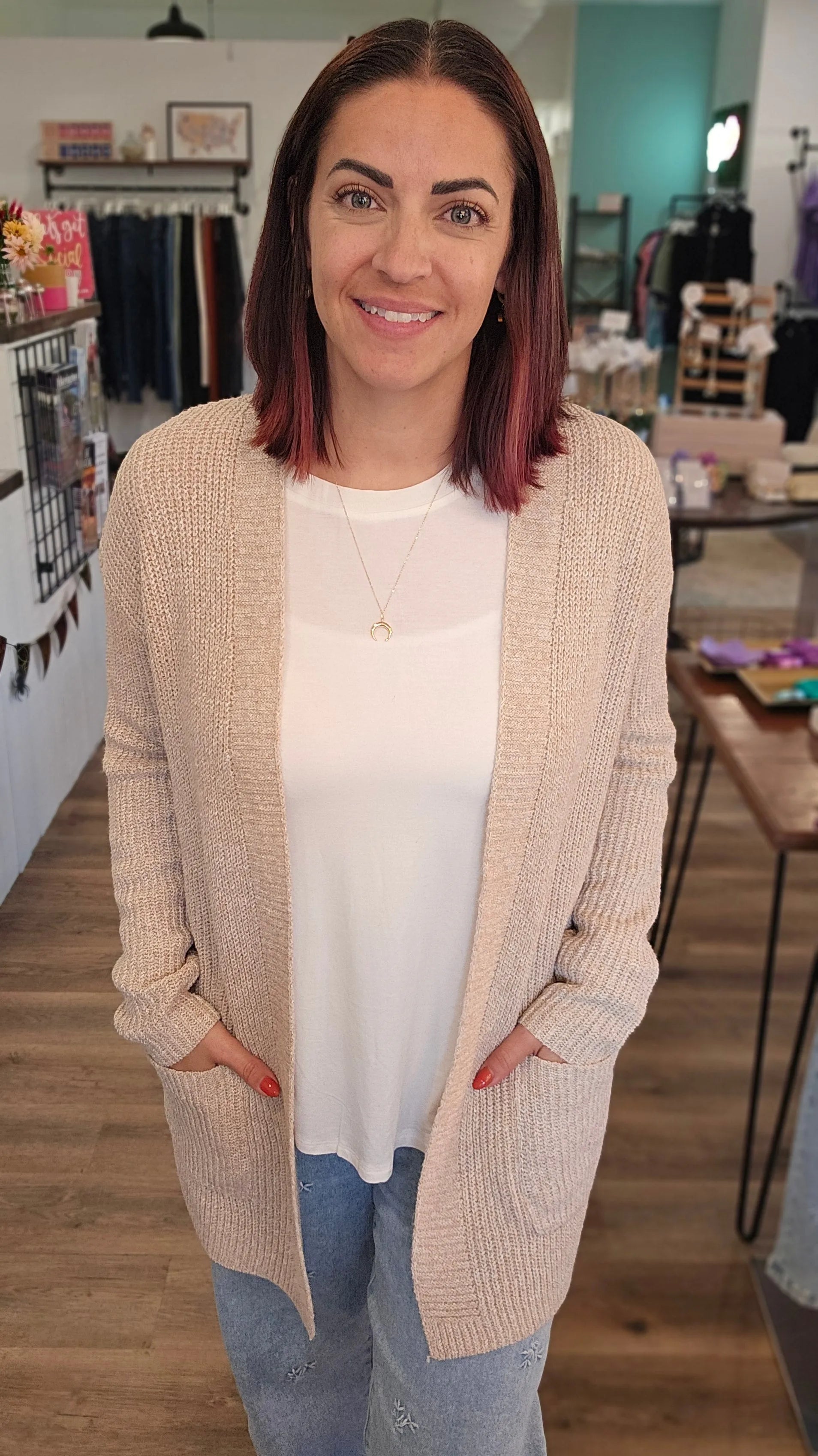 Shop Cozy Open Sweater Cardigan - Oatmeal- at Ruby Joy Boutique, a Women's Clothing Store in Pickerington, Ohio