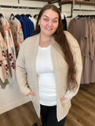 Shop Cozy Open Sweater Cardigan - Oatmeal- at Ruby Joy Boutique, a Women's Clothing Store in Pickerington, Ohio