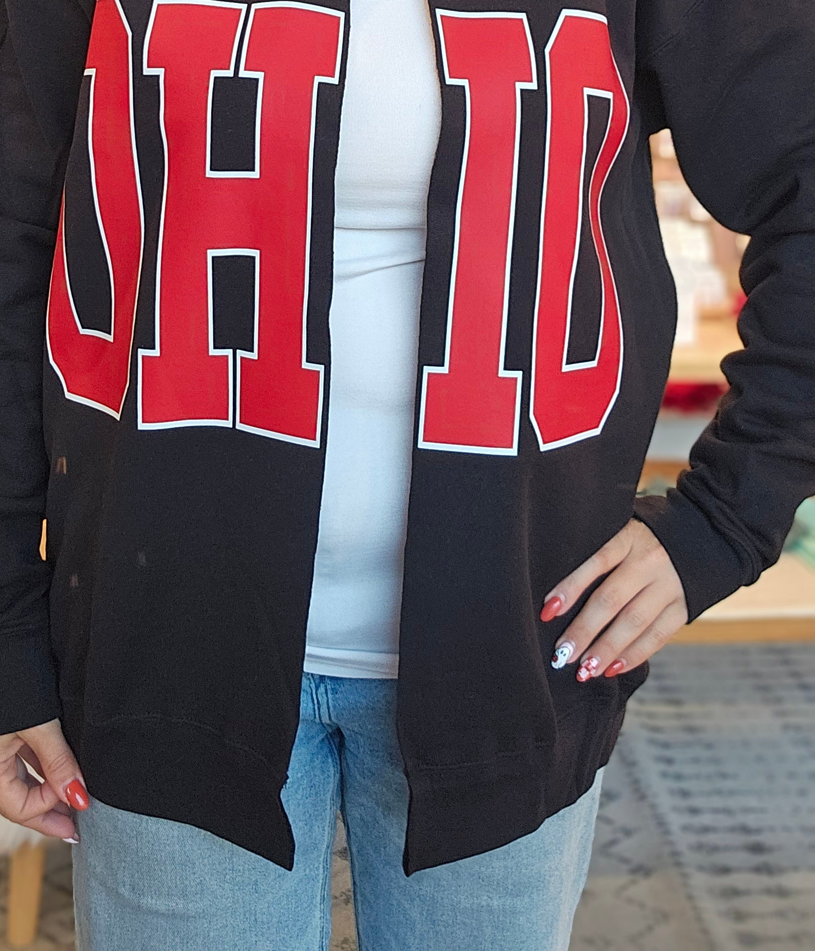 Shop Custom Cut Sweatshirt Cardigans- at Ruby Joy Boutique, a Women's Clothing Store in Pickerington, Ohio