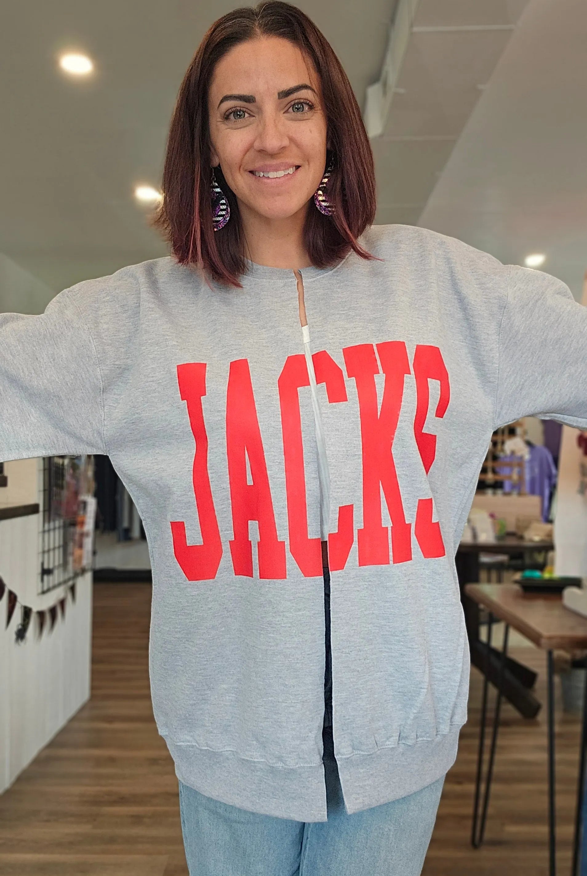 Shop Custom Cut Sweatshirt Cardigans- at Ruby Joy Boutique, a Women's Clothing Store in Pickerington, Ohio