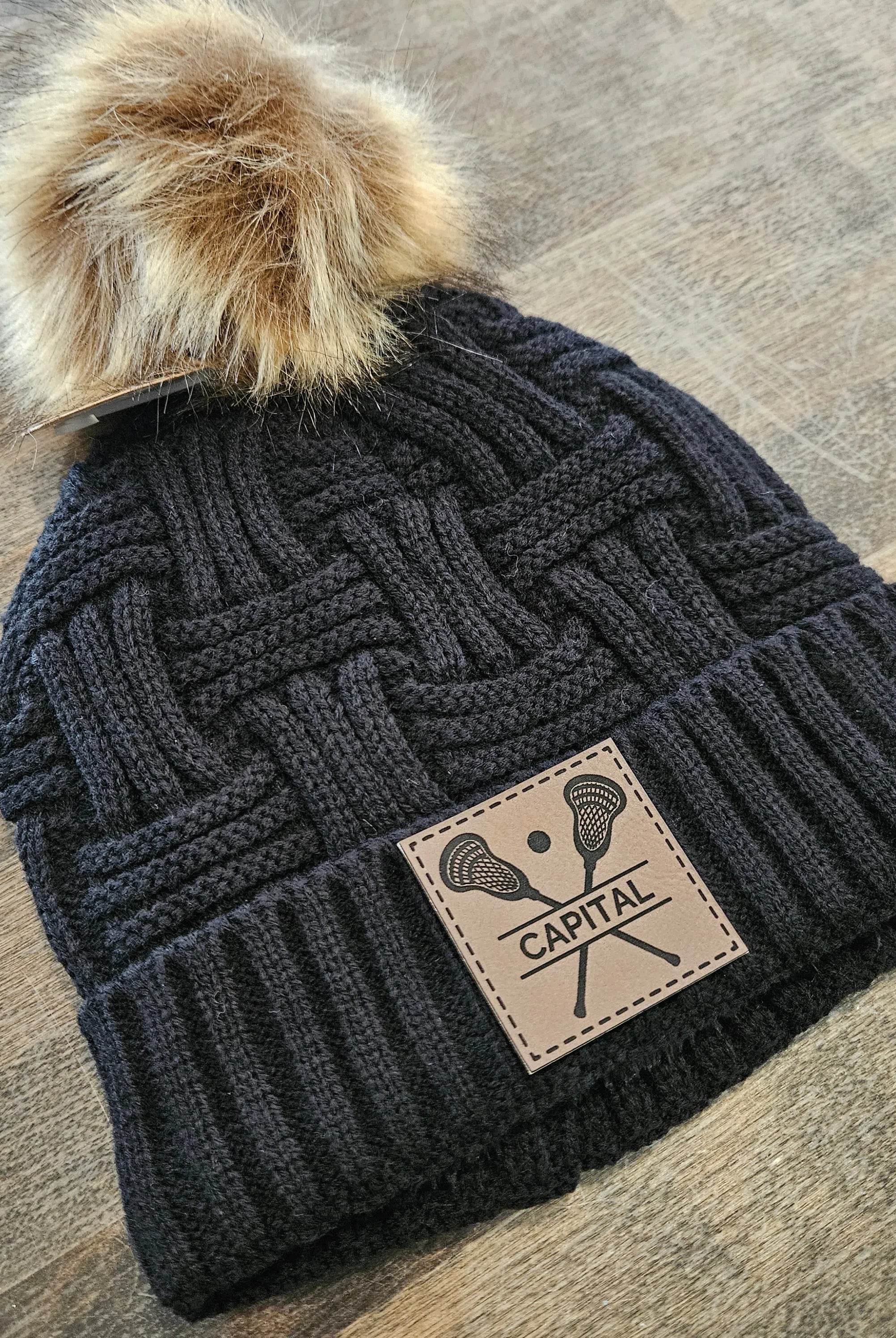 Shop Custom Lacrosse Patch Beanie- at Ruby Joy Boutique, a Women's Clothing Store in Pickerington, Ohio