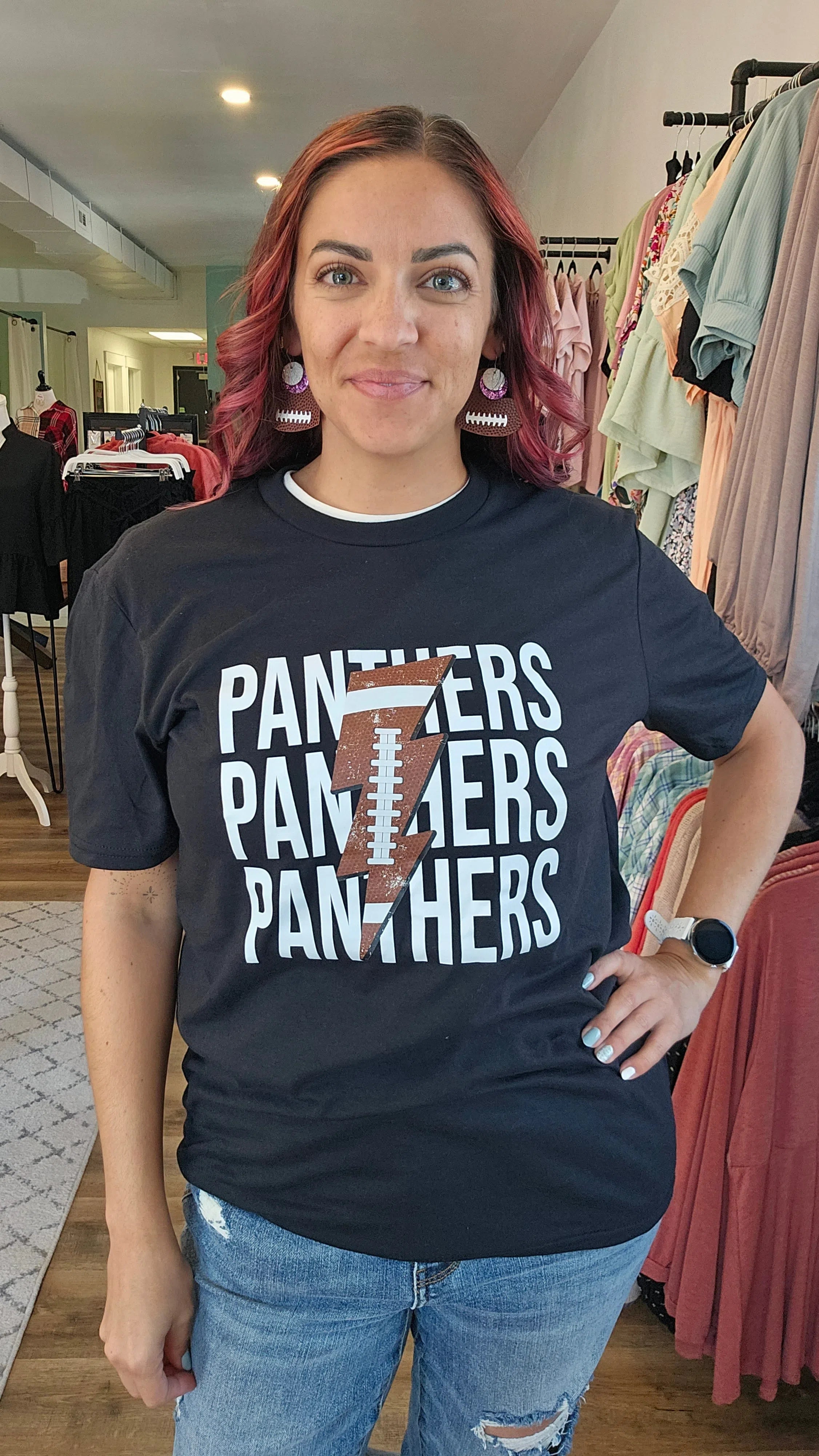 Shop Pickerington Football Lightning Tee - Panthers or Tigers-Graphic Tee at Ruby Joy Boutique, a Women's Clothing Store in Pickerington, Ohio