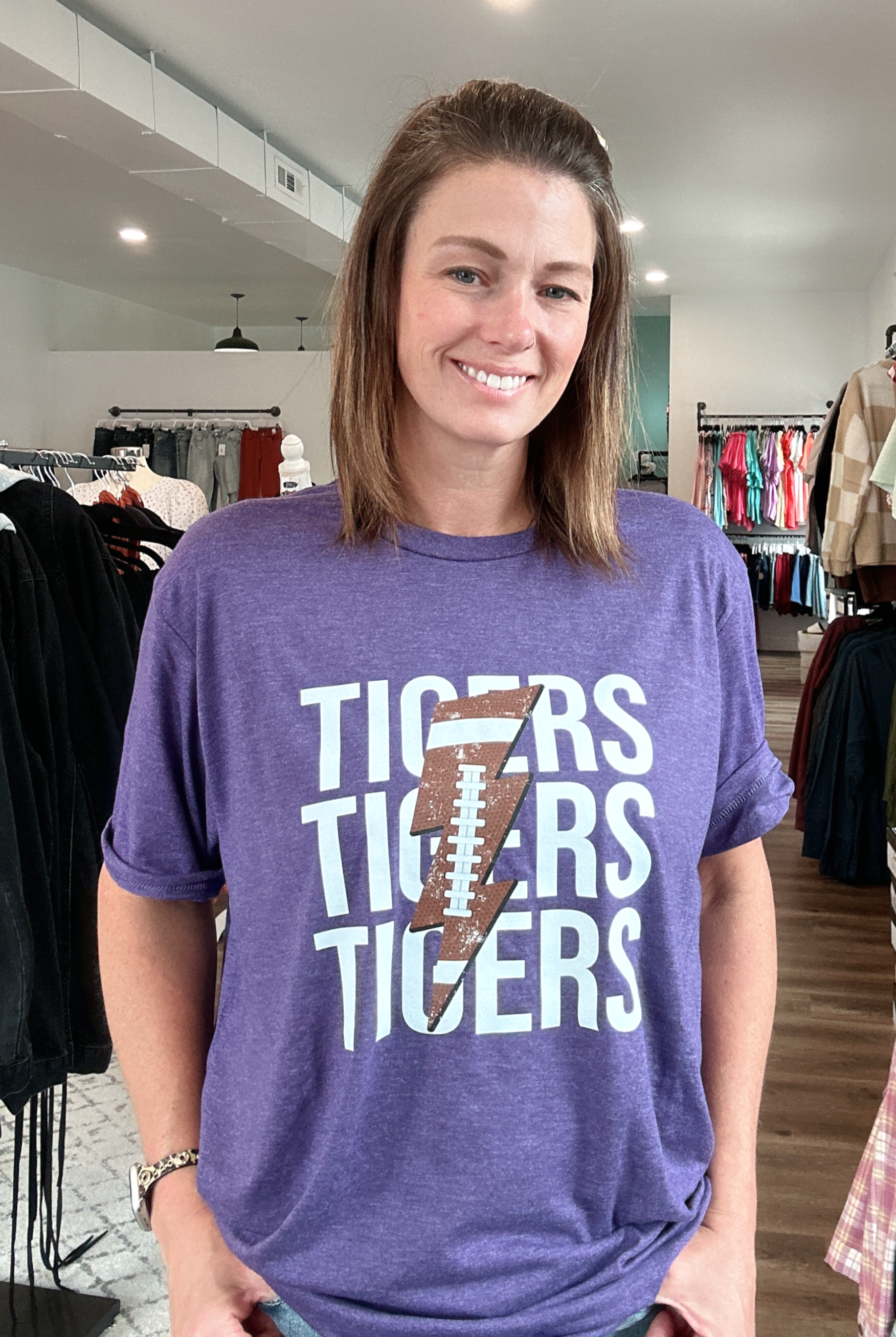 Shop Pickerington Football Lightning Tee - Panthers or Tigers-Graphic Tee at Ruby Joy Boutique, a Women's Clothing Store in Pickerington, Ohio