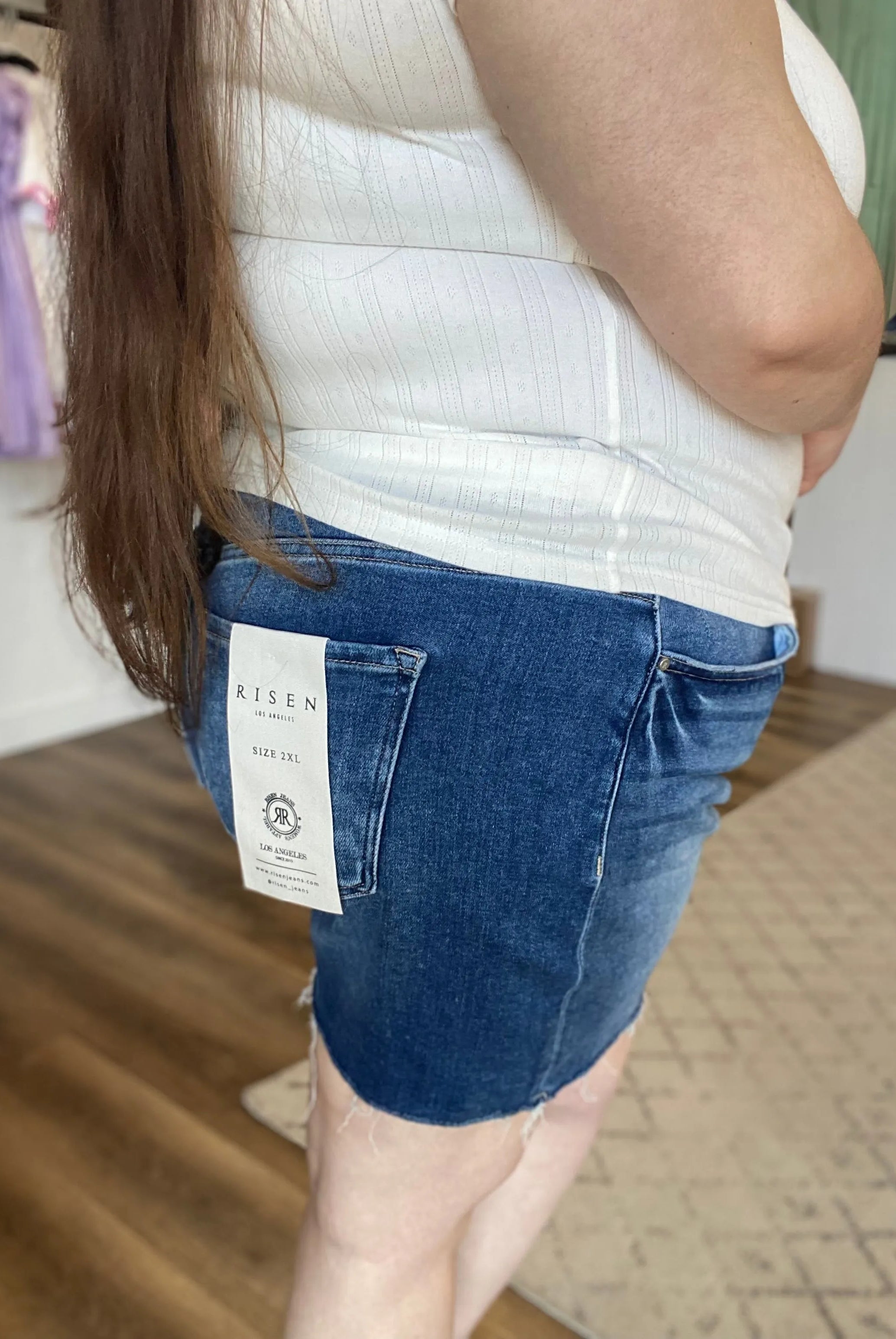 Shop Dark Wash Mid Rise Shorts - Tummy Control- at Ruby Joy Boutique, a Women's Clothing Store in Pickerington, Ohio