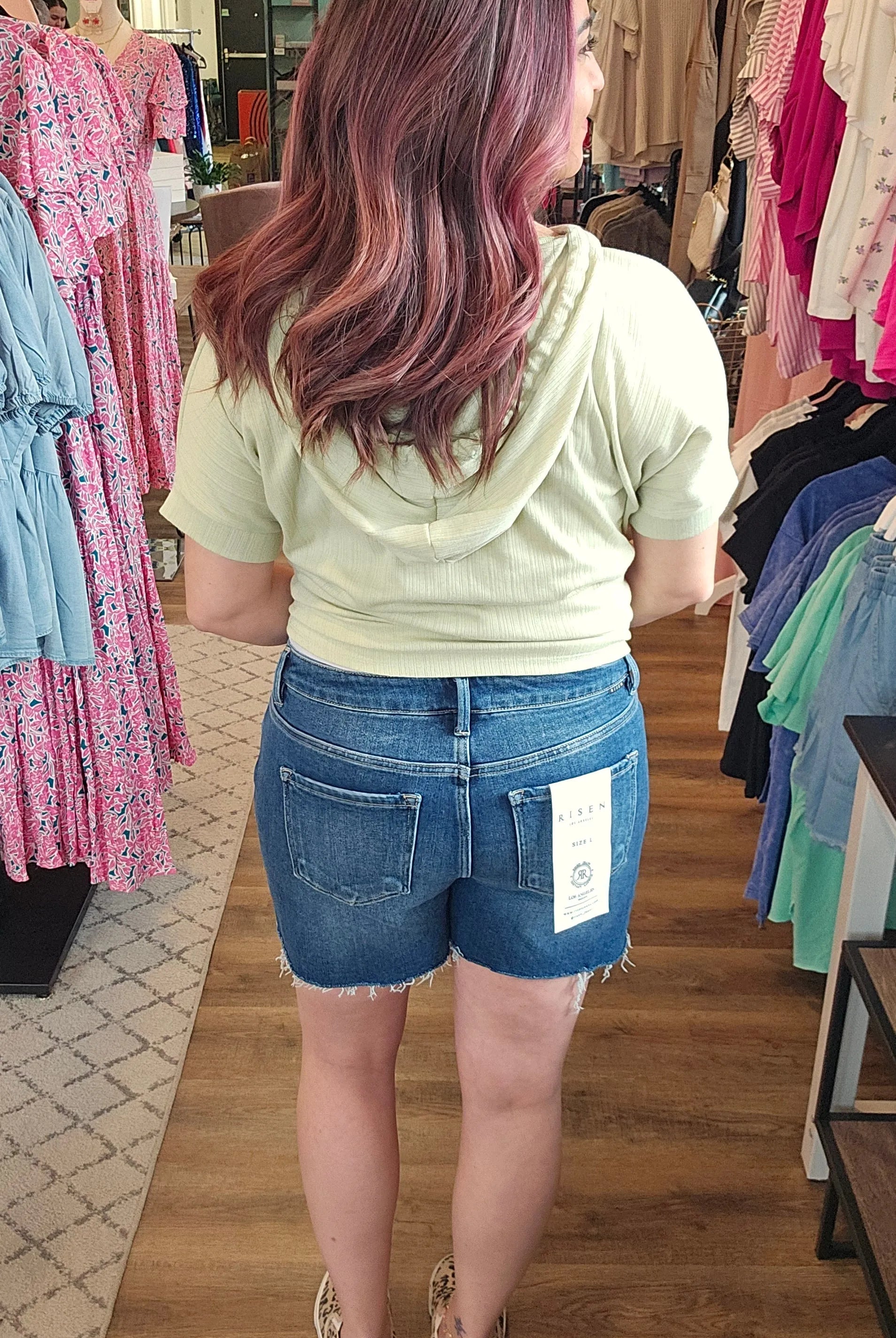 Shop Dark Wash Mid Rise Shorts - Tummy Control- at Ruby Joy Boutique, a Women's Clothing Store in Pickerington, Ohio