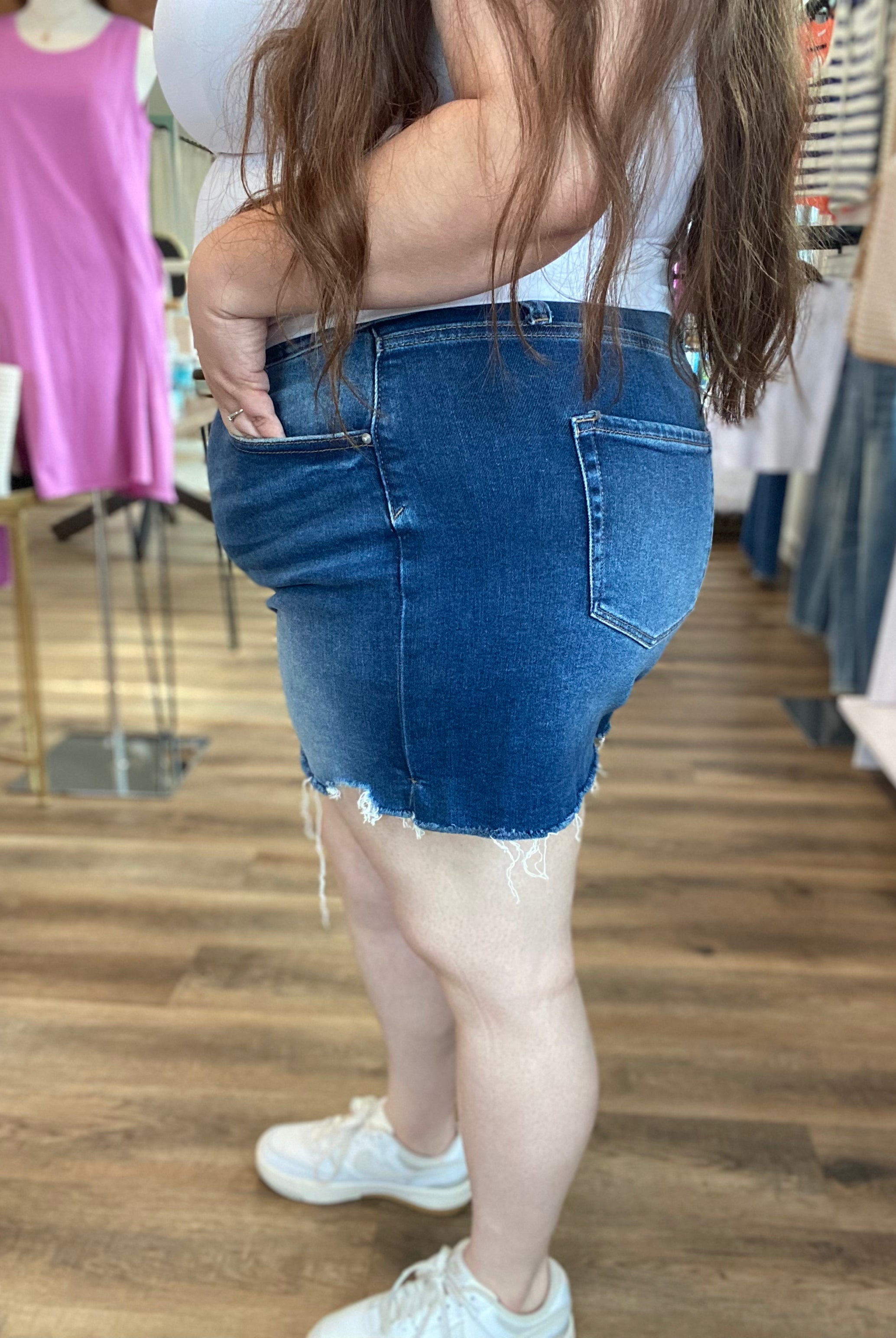 Shop Distressed Hem Denim Shorts | Zenana- at Ruby Joy Boutique, a Women's Clothing Store in Pickerington, Ohio