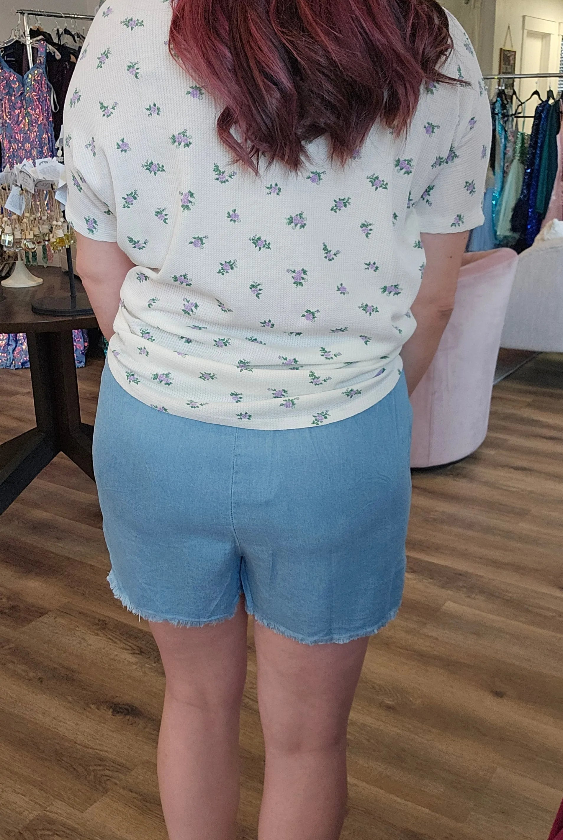 Shop Distressed Hem Patch Pocket Shorts- at Ruby Joy Boutique, a Women's Clothing Store in Pickerington, Ohio