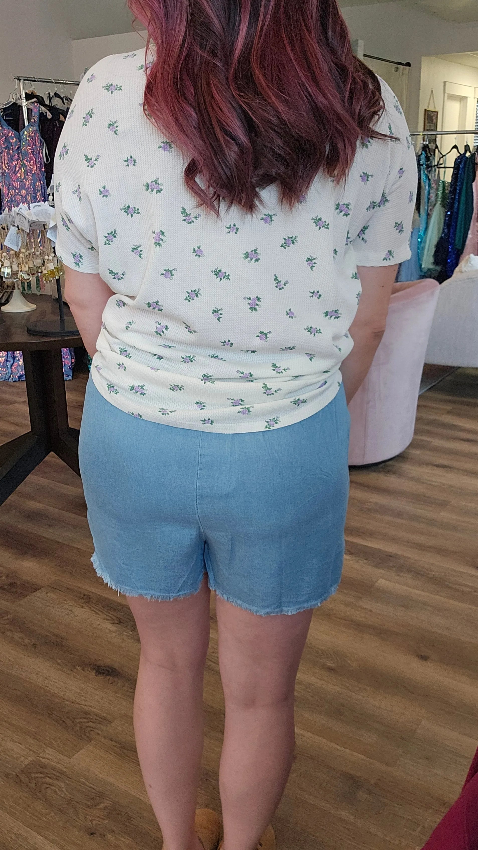 Shop Distressed Hem Patch Pocket Shorts- at Ruby Joy Boutique, a Women's Clothing Store in Pickerington, Ohio