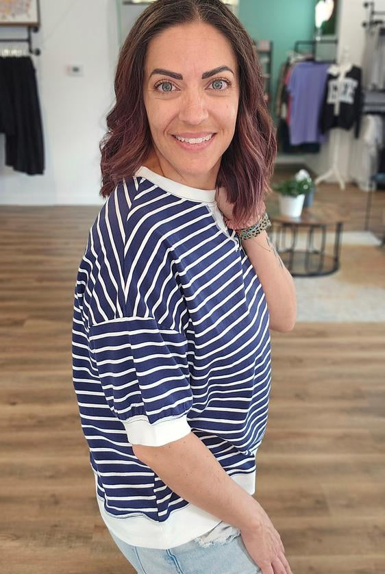 Shop Dockside Striped Pullover- at Ruby Joy Boutique, a Women's Clothing Store in Pickerington, Ohio
