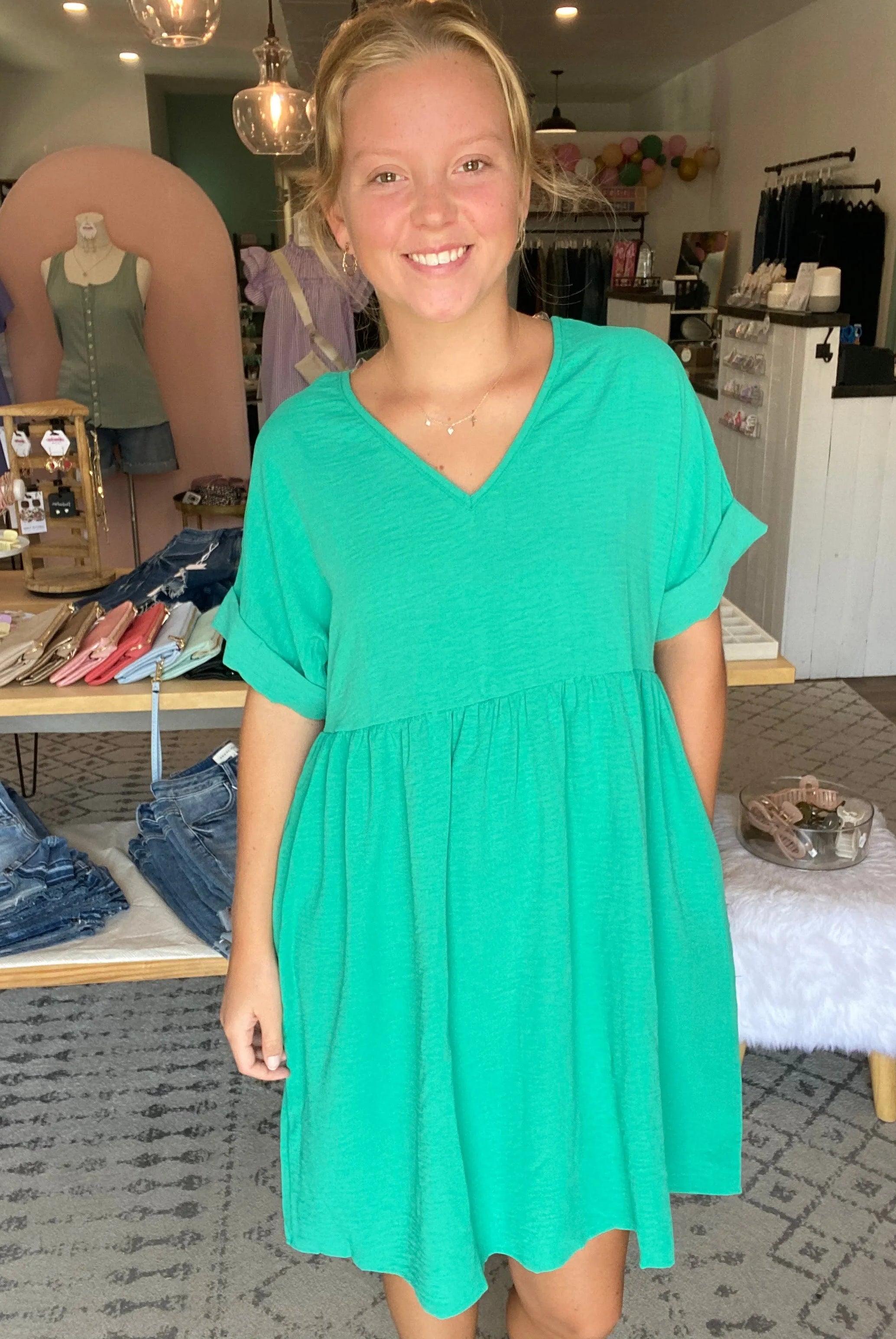 Shop Dolman Sleeve Maisey Dress - Paris Green- at Ruby Joy Boutique, a Women's Clothing Store in Pickerington, Ohio
