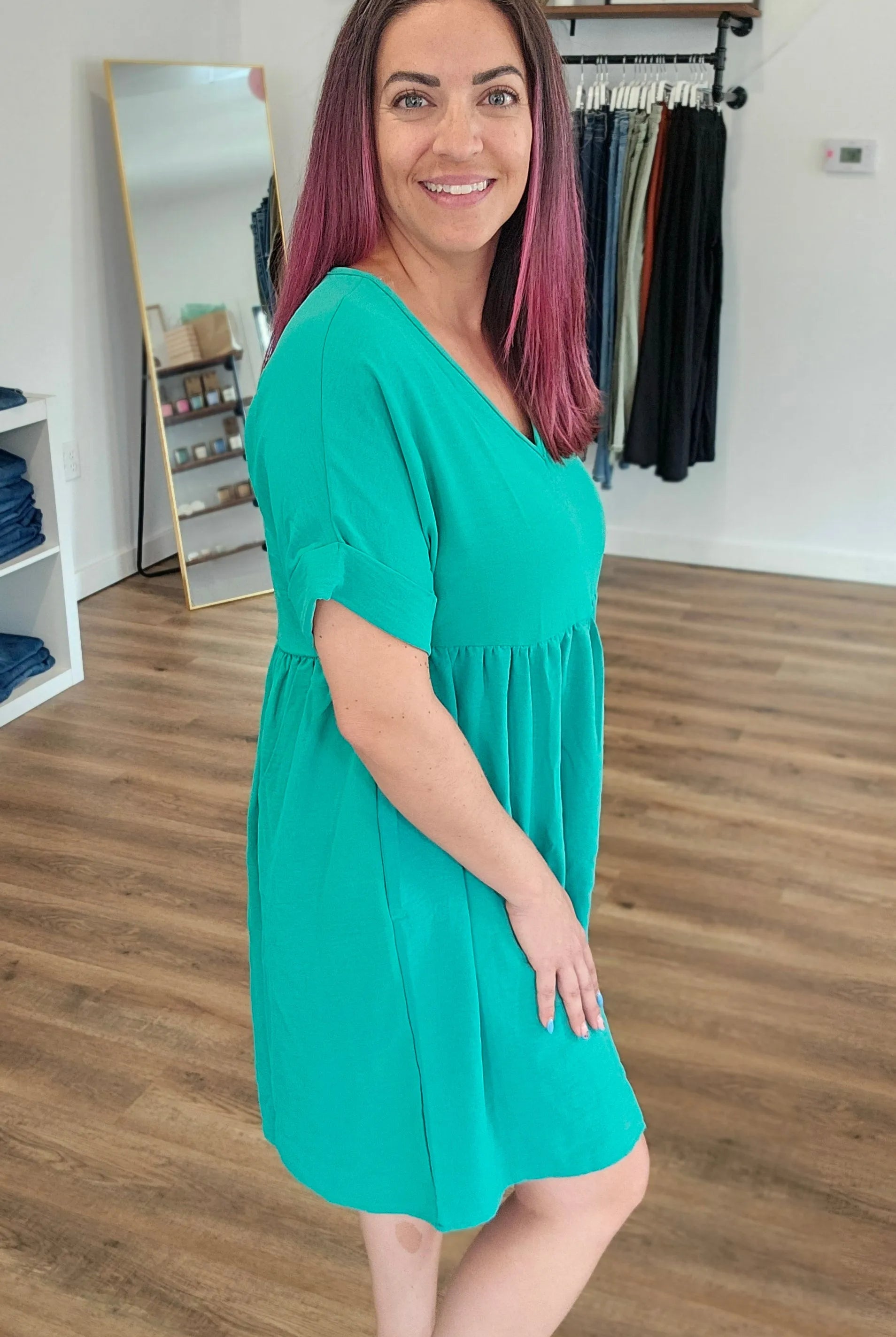 Shop Dolman Sleeve Maisey Dress - Paris Green- at Ruby Joy Boutique, a Women's Clothing Store in Pickerington, Ohio