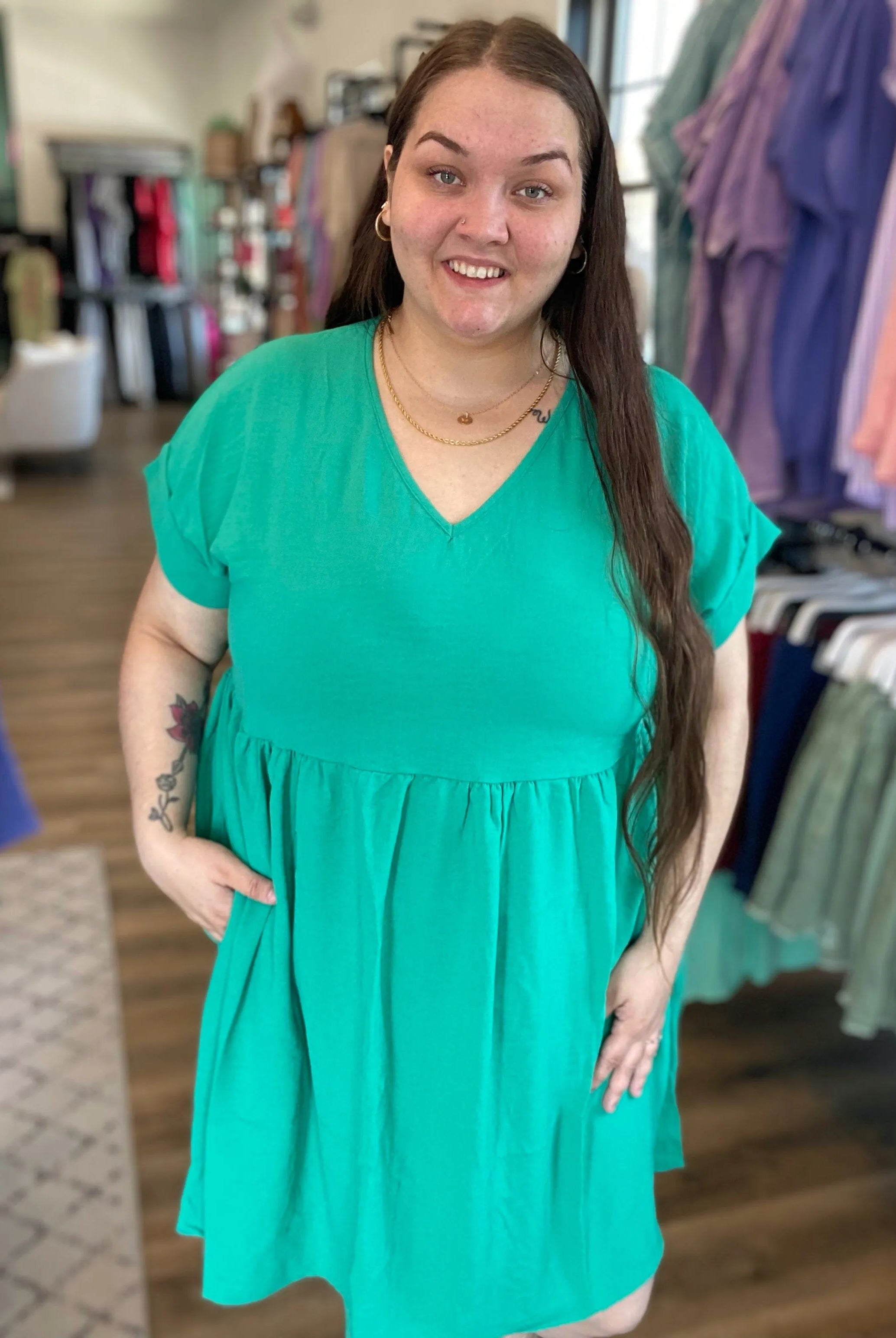 Shop Dolman Sleeve Maisey Dress - Paris Green-XLarge at Ruby Joy Boutique, a Women's Clothing Store in Pickerington, Ohio
