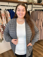 Shop Dot Striped Cardigan - Charcoal- at Ruby Joy Boutique, a Women's Clothing Store in Pickerington, Ohio