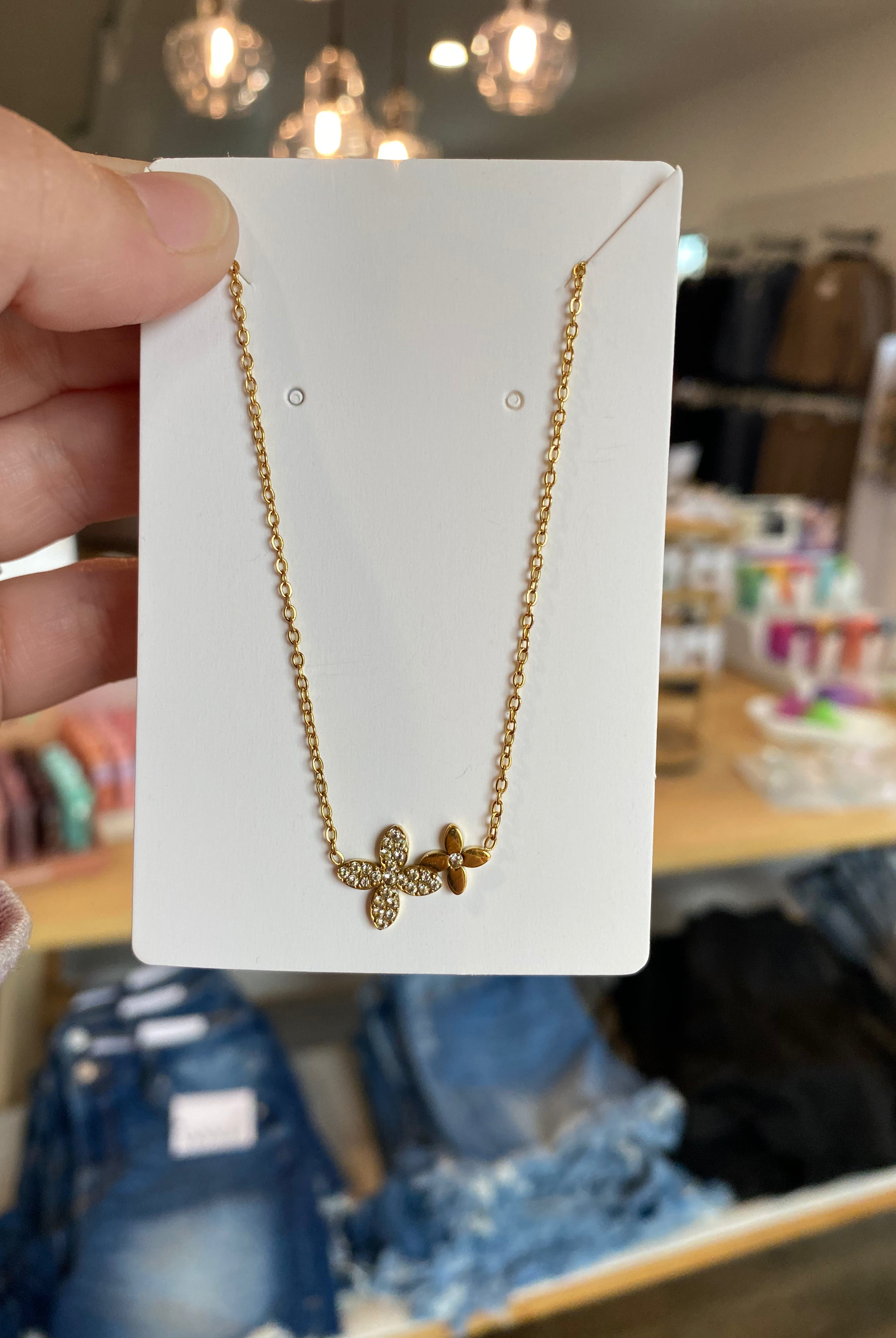 Shop Double Flower Water Resistant Necklace- at Ruby Joy Boutique, a Women's Clothing Store in Pickerington, Ohio