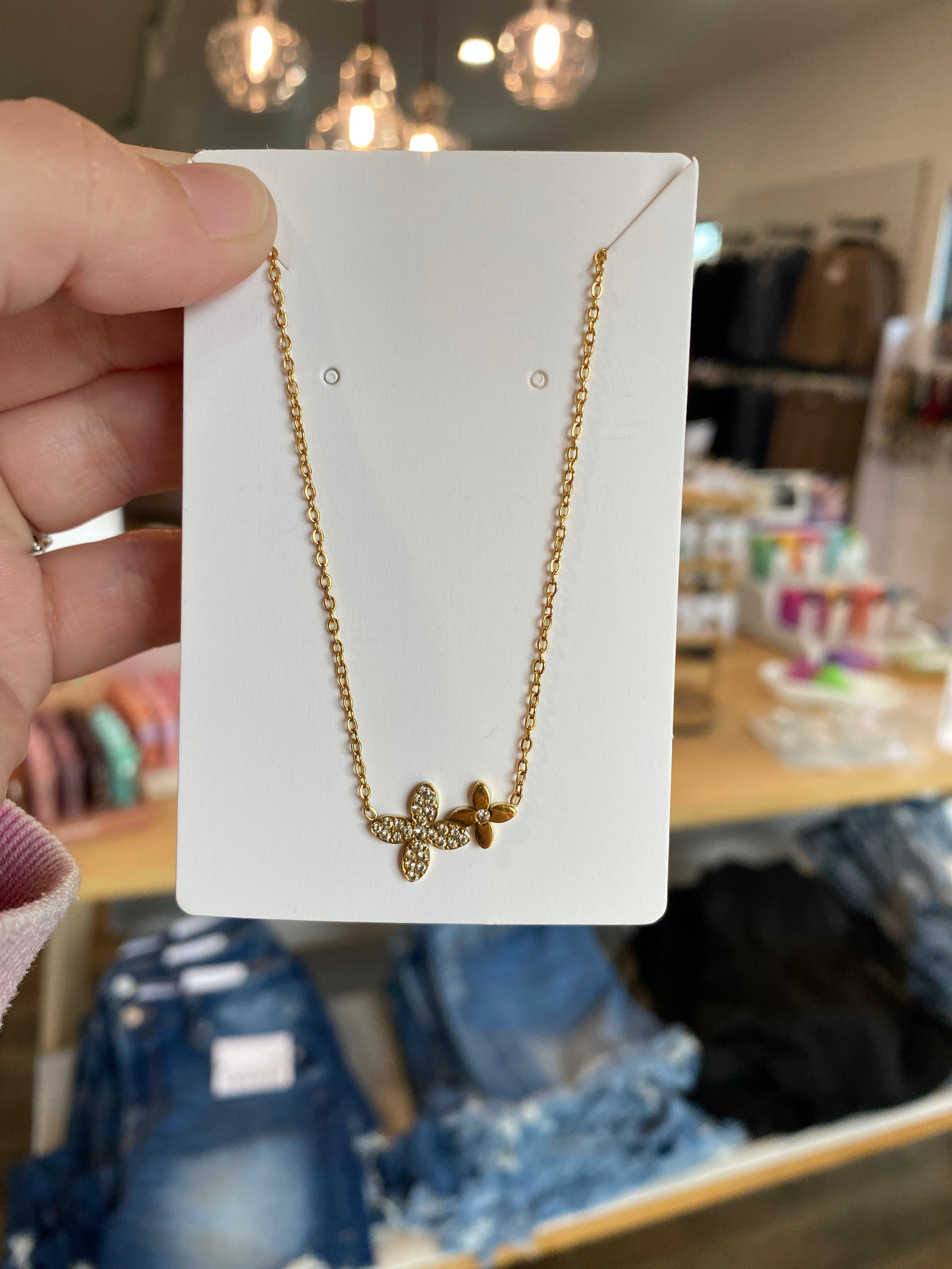 Shop Double Flower Water Resistant Necklace- at Ruby Joy Boutique, a Women's Clothing Store in Pickerington, Ohio