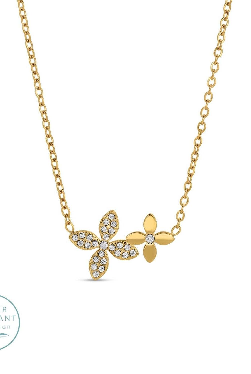 Shop Double Flower Water Resistant Necklace- at Ruby Joy Boutique, a Women's Clothing Store in Pickerington, Ohio