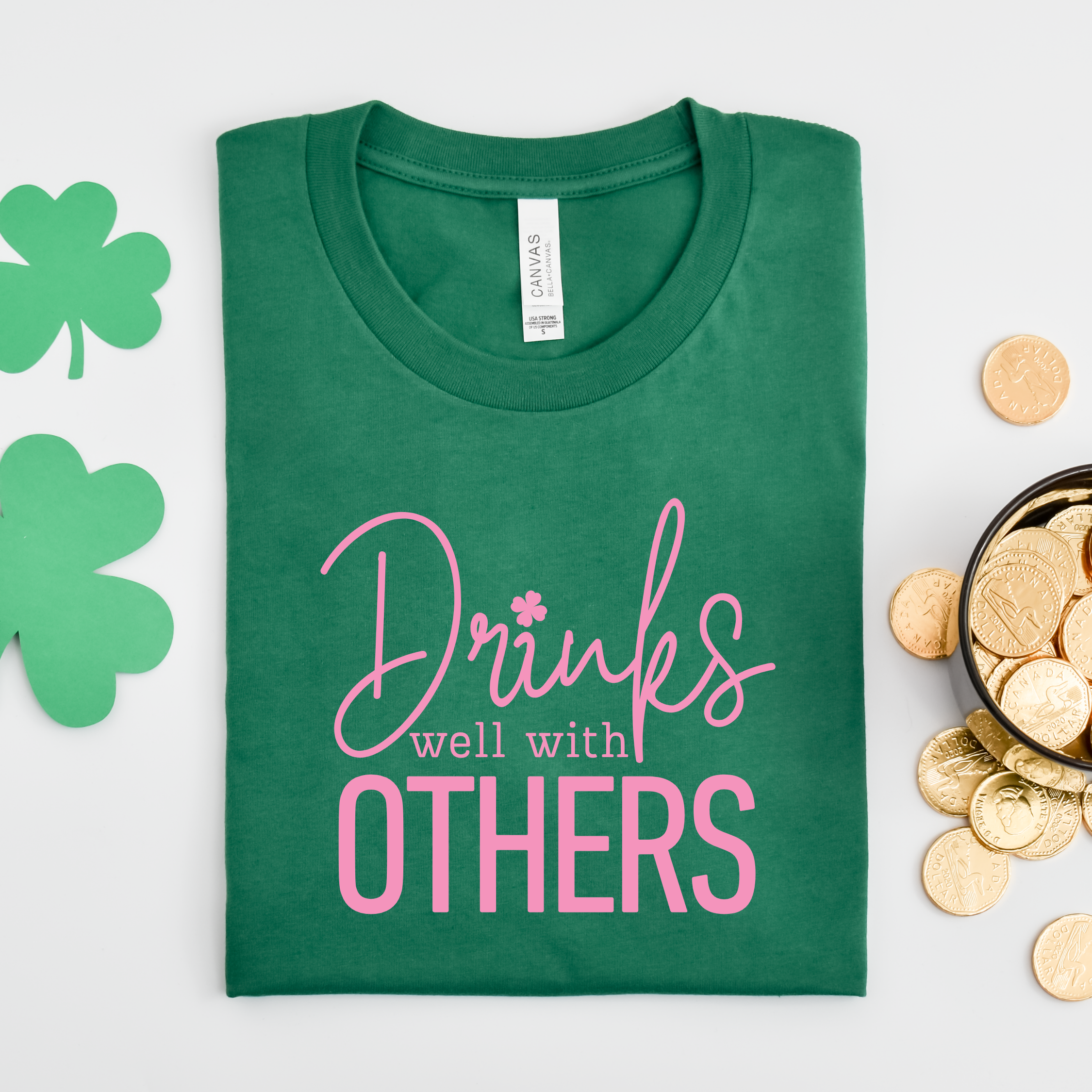 Shop Drinks Well With Others | St. Patrick's Day Graphic Top-Tee at Ruby Joy Boutique, a Women's Clothing Store in Pickerington, Ohio