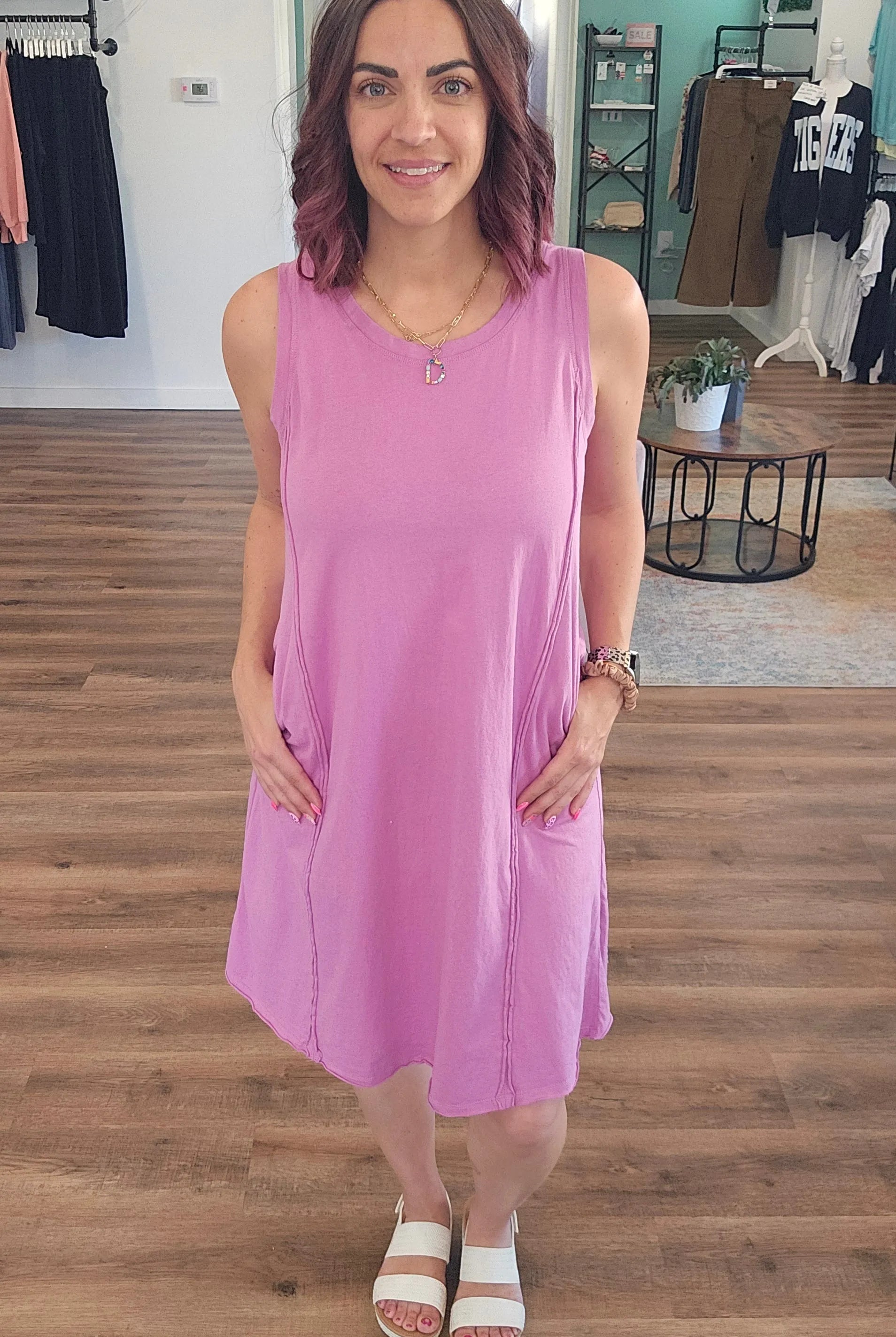 Shop Easy Breezy Raw Edge Dress with Pockets - Orchid- at Ruby Joy Boutique, a Women's Clothing Store in Pickerington, Ohio