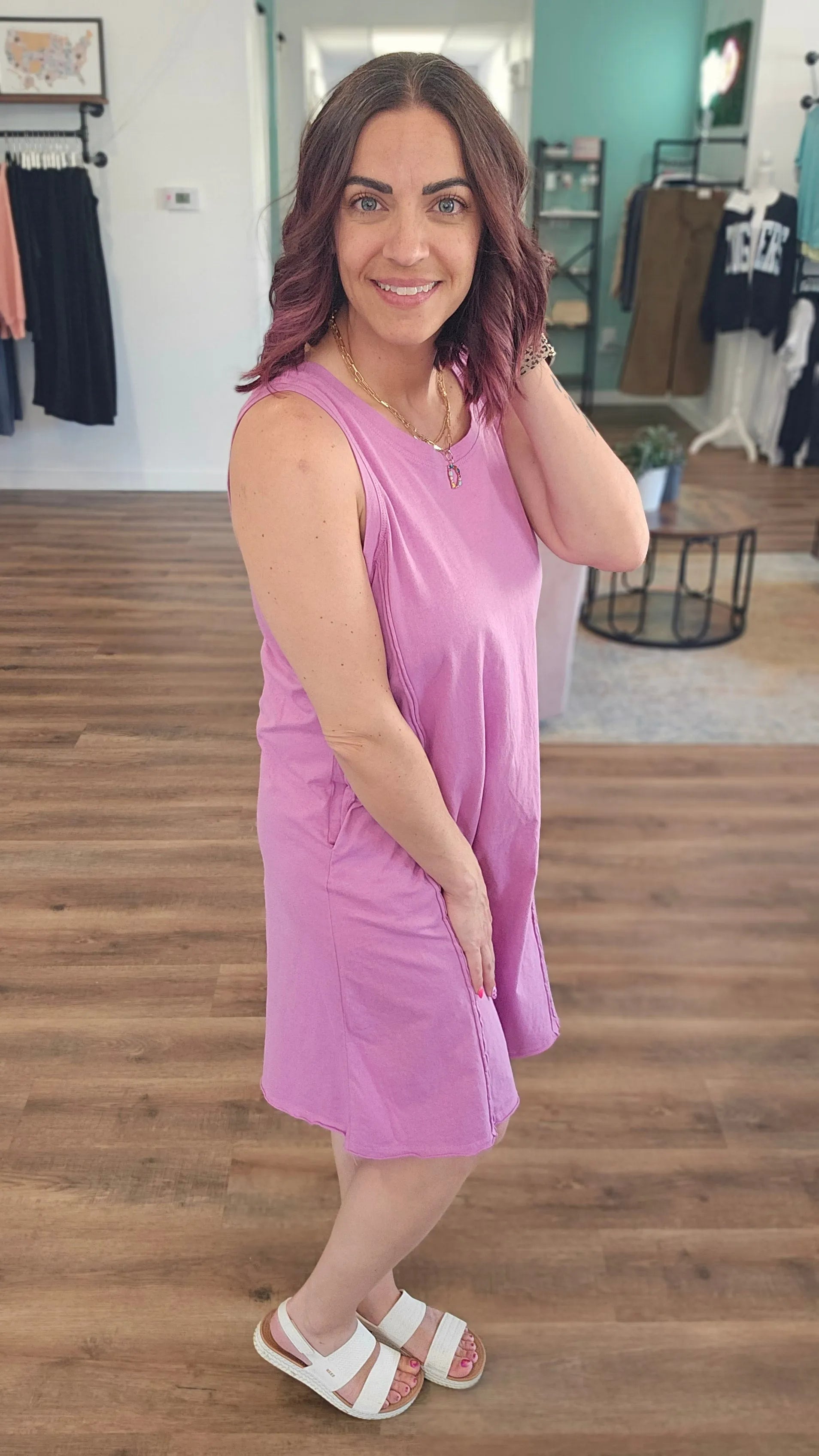 Shop Easy Breezy Raw Edge Dress with Pockets - Orchid- at Ruby Joy Boutique, a Women's Clothing Store in Pickerington, Ohio