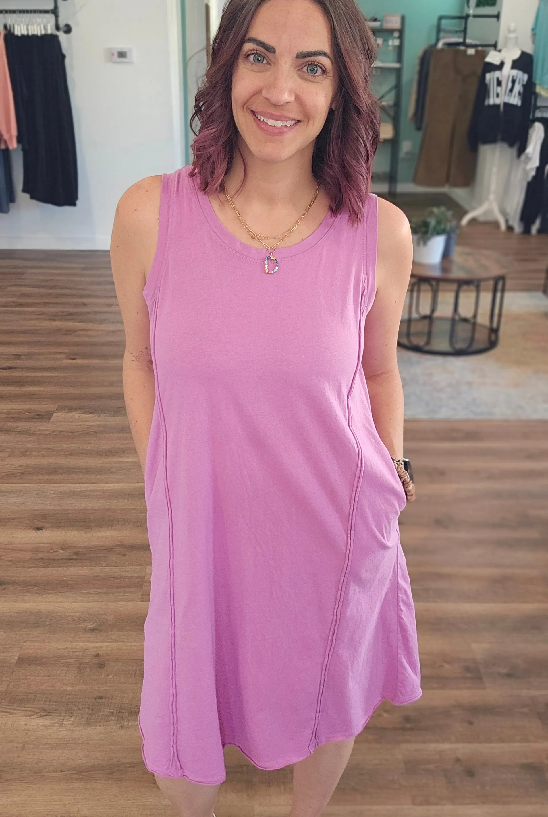Shop Easy Breezy Raw Edge Dress with Pockets - Orchid- at Ruby Joy Boutique, a Women's Clothing Store in Pickerington, Ohio