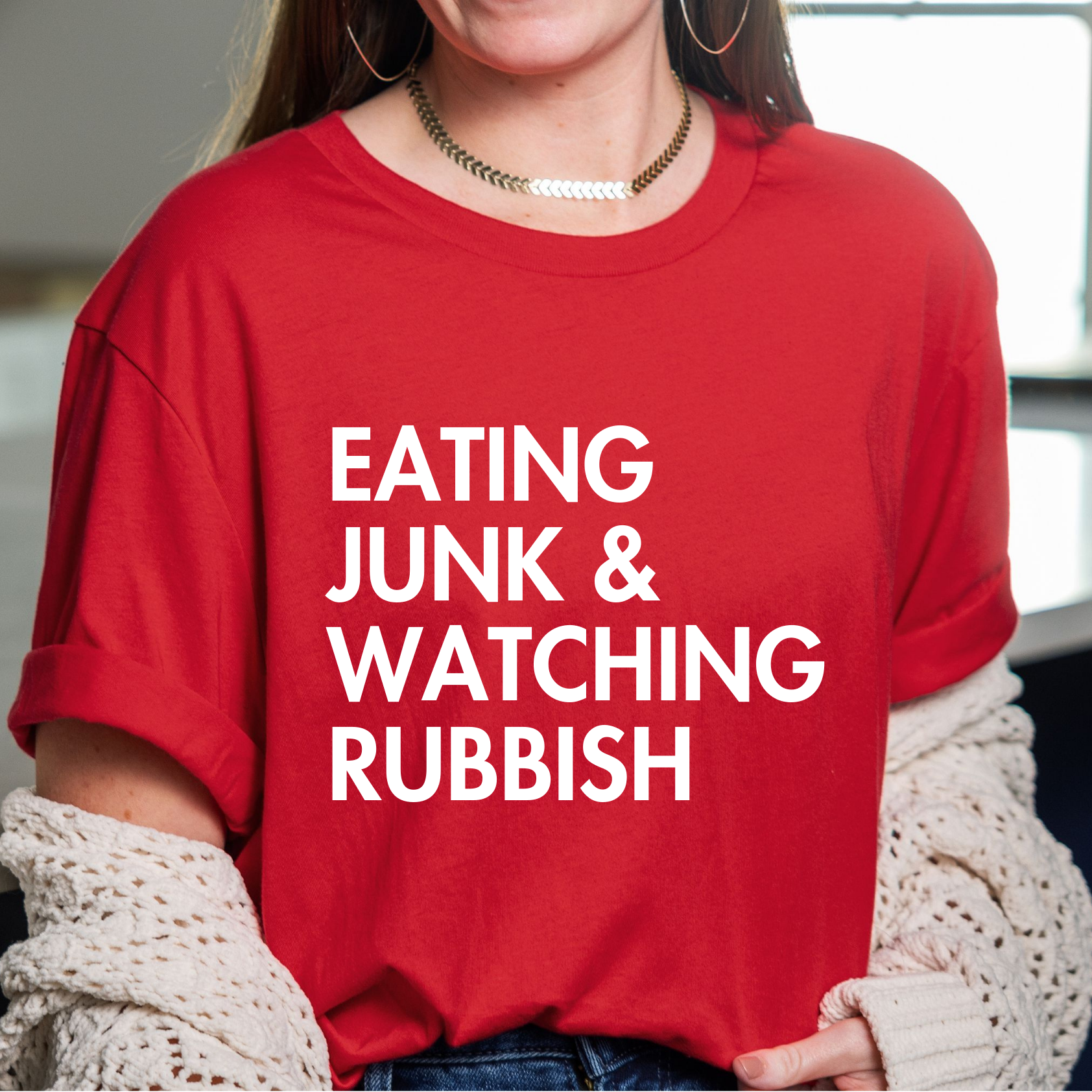 Shop Eating Junk & Watching Rubbish Graphic Top | Home Alone Christmas- at Ruby Joy Boutique, a Women's Clothing Store in Pickerington, Ohio