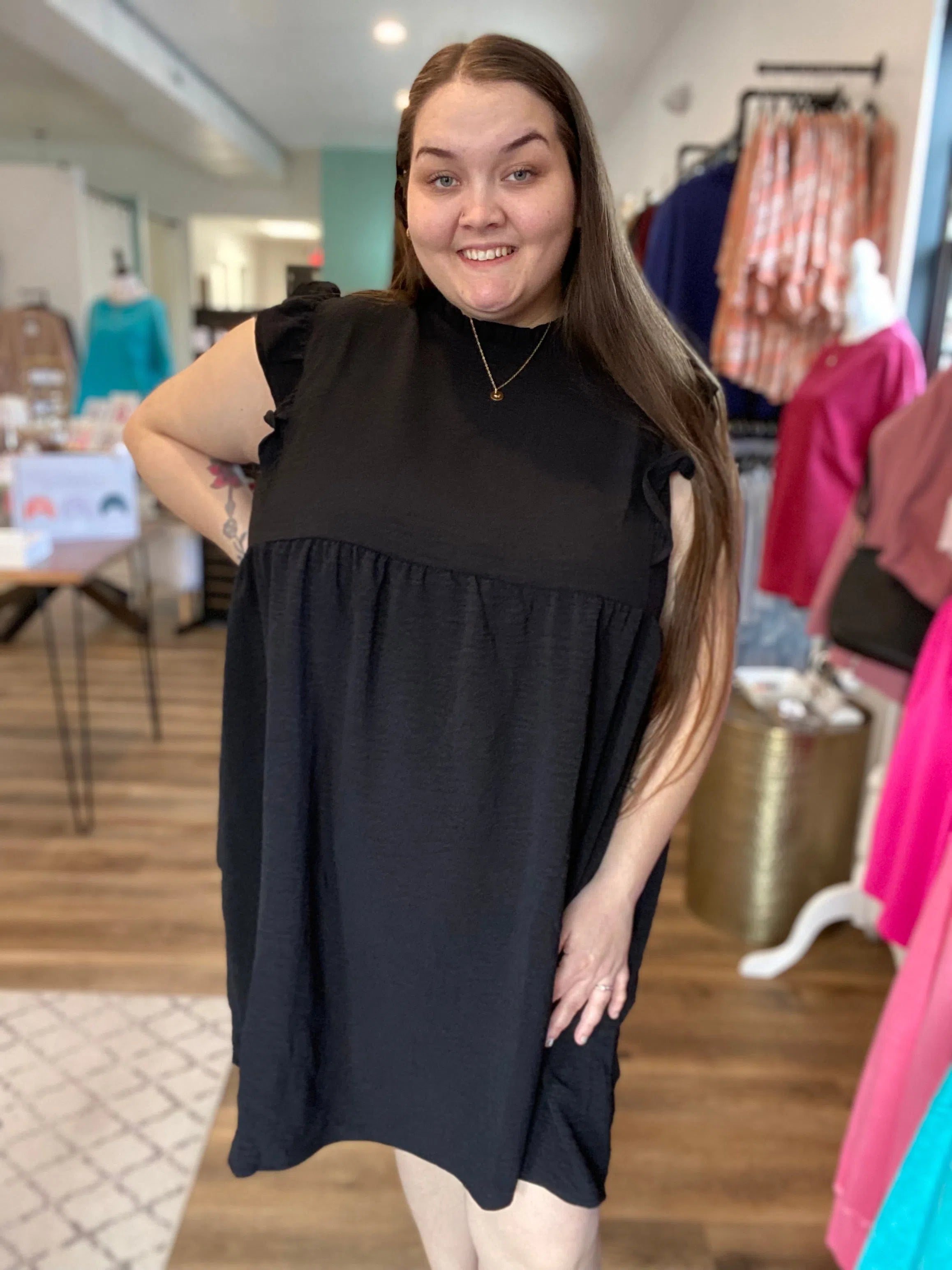 Shop Ellie Gauzy Dress - Black-Dresses at Ruby Joy Boutique, a Women's Clothing Store in Pickerington, Ohio