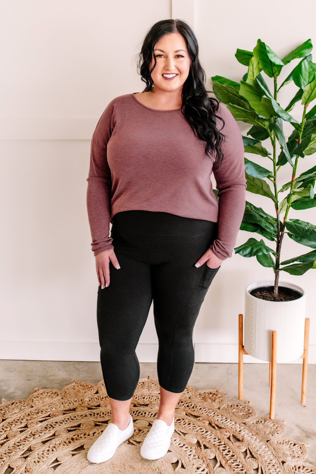 Shop Essential Capri-Length Pocket Leggings- at Ruby Joy Boutique, a Women's Clothing Store in Pickerington, Ohio