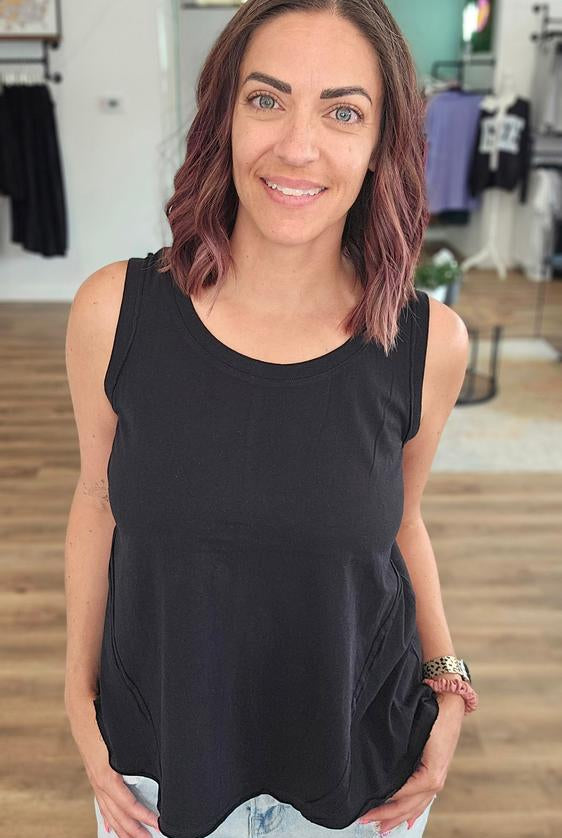 Shop Essential Raw Edge Tank - Black- at Ruby Joy Boutique, a Women's Clothing Store in Pickerington, Ohio