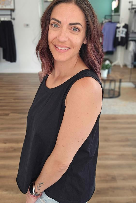 Shop Essential Raw Edge Tank - Black- at Ruby Joy Boutique, a Women's Clothing Store in Pickerington, Ohio