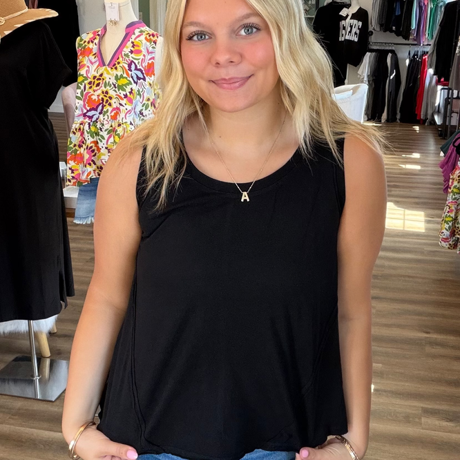 Shop Essential Raw Edge Tank - Black- at Ruby Joy Boutique, a Women's Clothing Store in Pickerington, Ohio