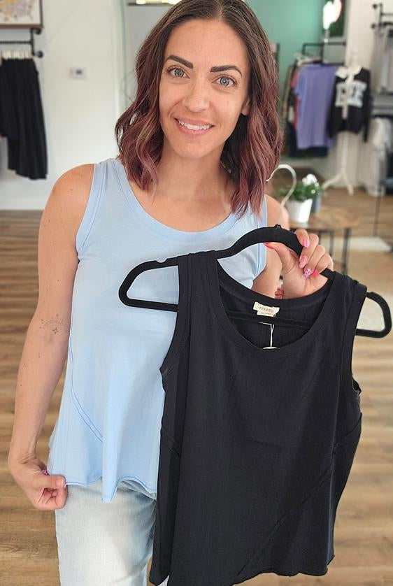 Shop Essential Raw Edge Tank - Sky Blue- at Ruby Joy Boutique, a Women's Clothing Store in Pickerington, Ohio