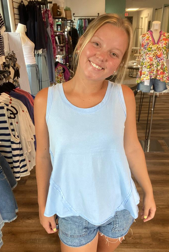 Shop Essential Raw Edge Tank - Sky Blue- at Ruby Joy Boutique, a Women's Clothing Store in Pickerington, Ohio