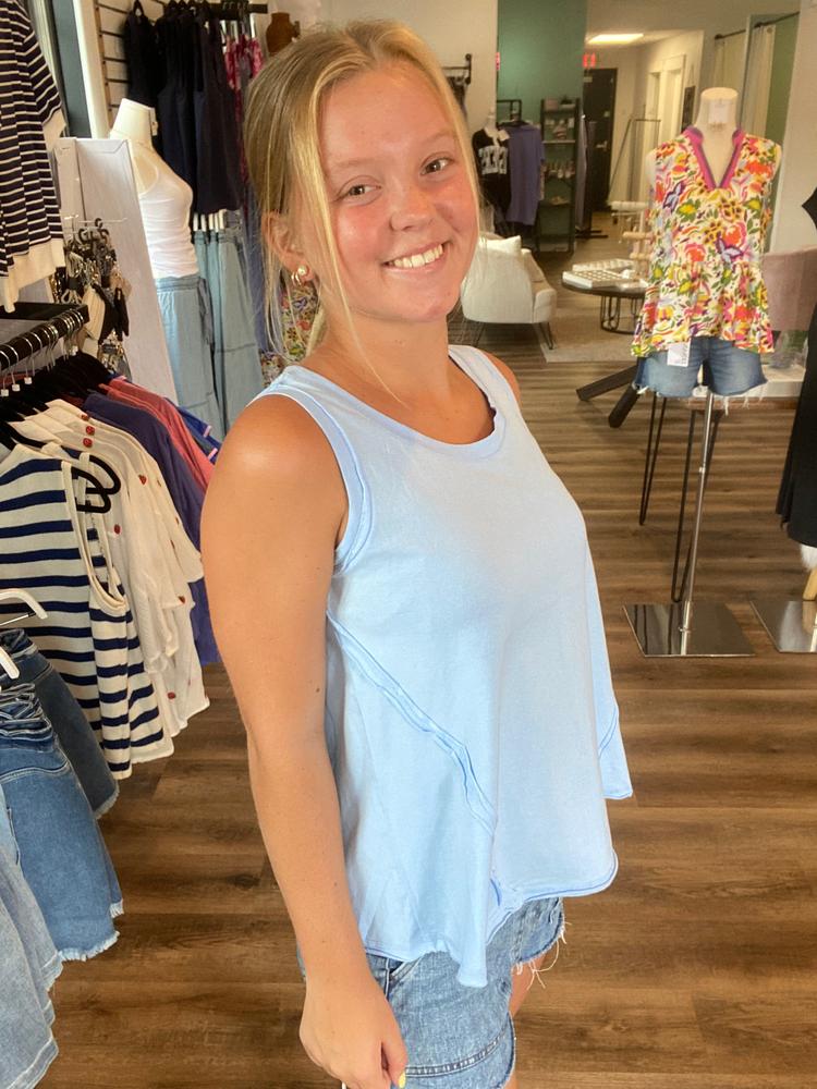 Shop Essential Raw Edge Tank - Sky Blue- at Ruby Joy Boutique, a Women's Clothing Store in Pickerington, Ohio
