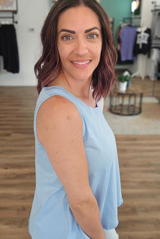 Shop Essential Raw Edge Tank - Sky Blue- at Ruby Joy Boutique, a Women's Clothing Store in Pickerington, Ohio