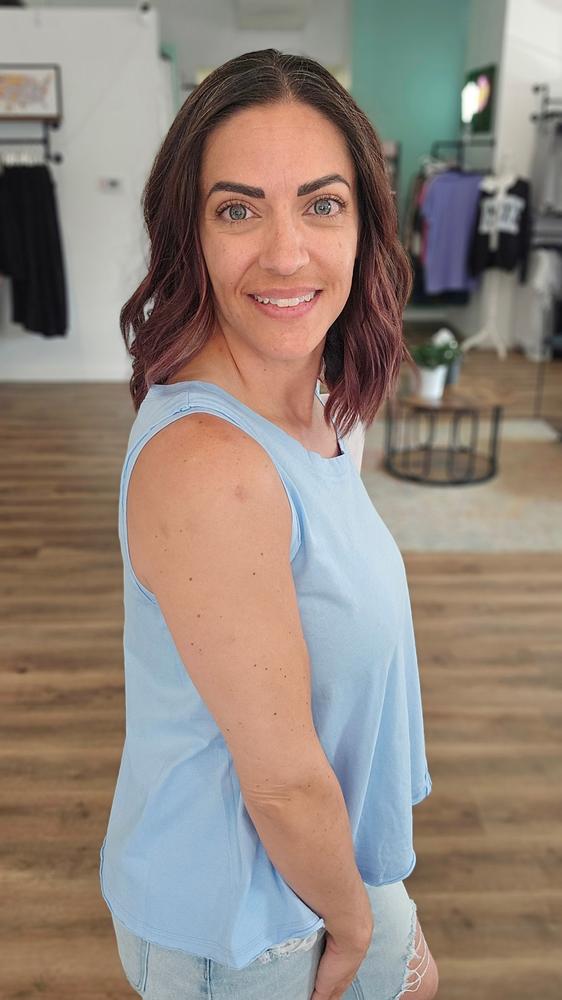 Shop Essential Raw Edge Tank - Sky Blue- at Ruby Joy Boutique, a Women's Clothing Store in Pickerington, Ohio