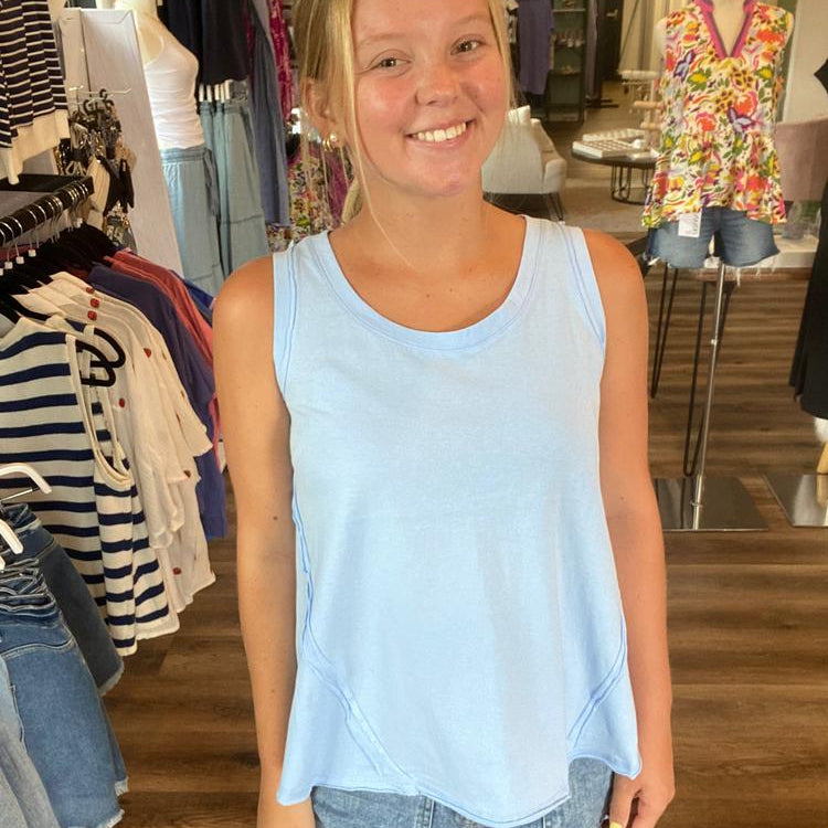 Shop Essential Raw Edge Tank - Sky Blue- at Ruby Joy Boutique, a Women's Clothing Store in Pickerington, Ohio