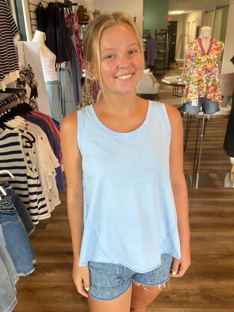 Shop Essential Raw Edge Tank - Sky Blue- at Ruby Joy Boutique, a Women's Clothing Store in Pickerington, Ohio