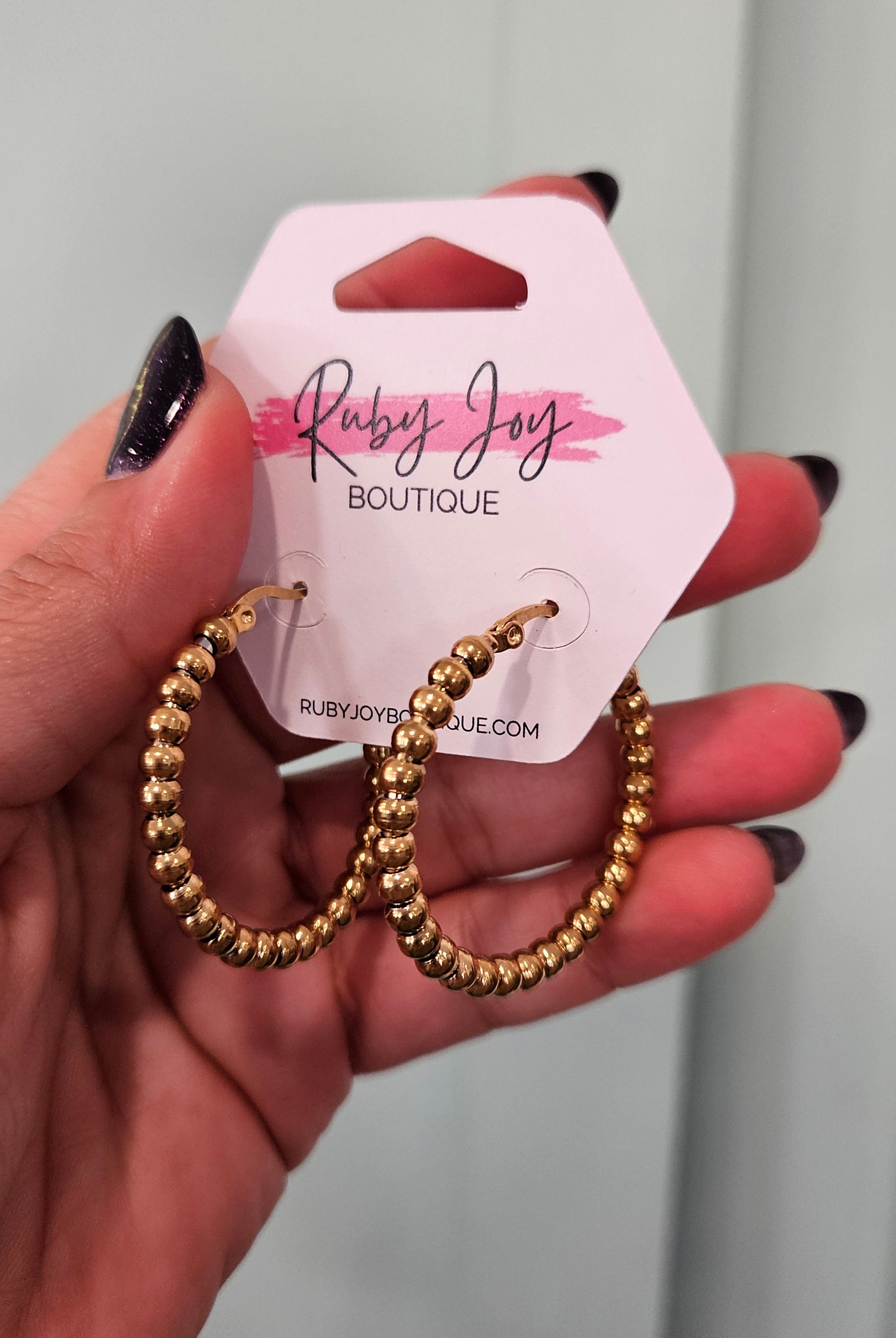 Shop Etta Beaded Hoop Earrings-Earrings at Ruby Joy Boutique, a Women's Clothing Store in Pickerington, Ohio